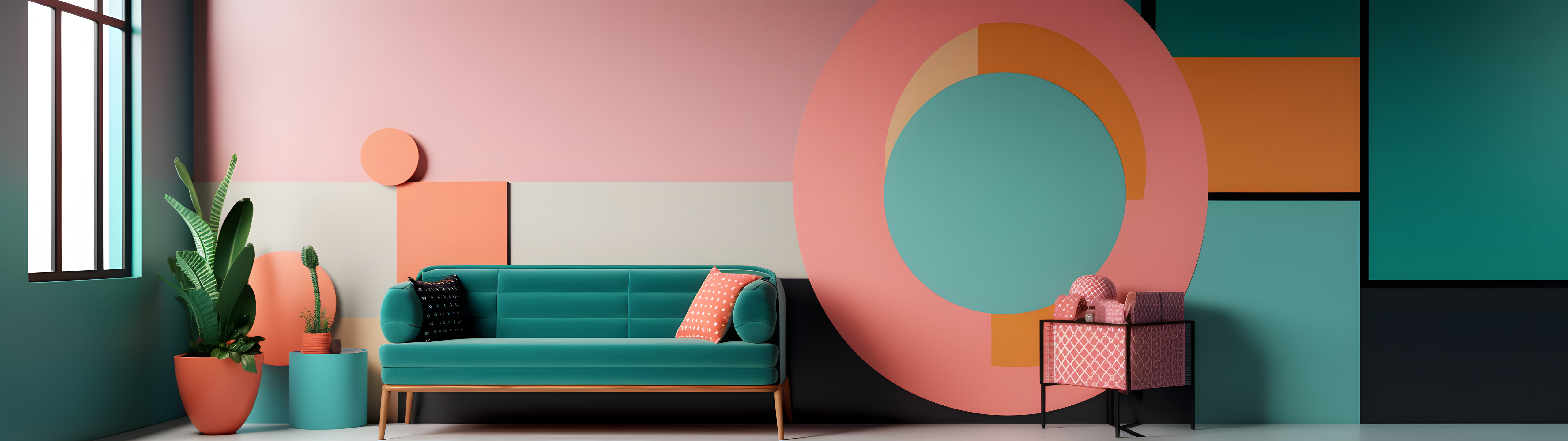 General 5120x1440 AI art pastel interior design minimalism simple background couch