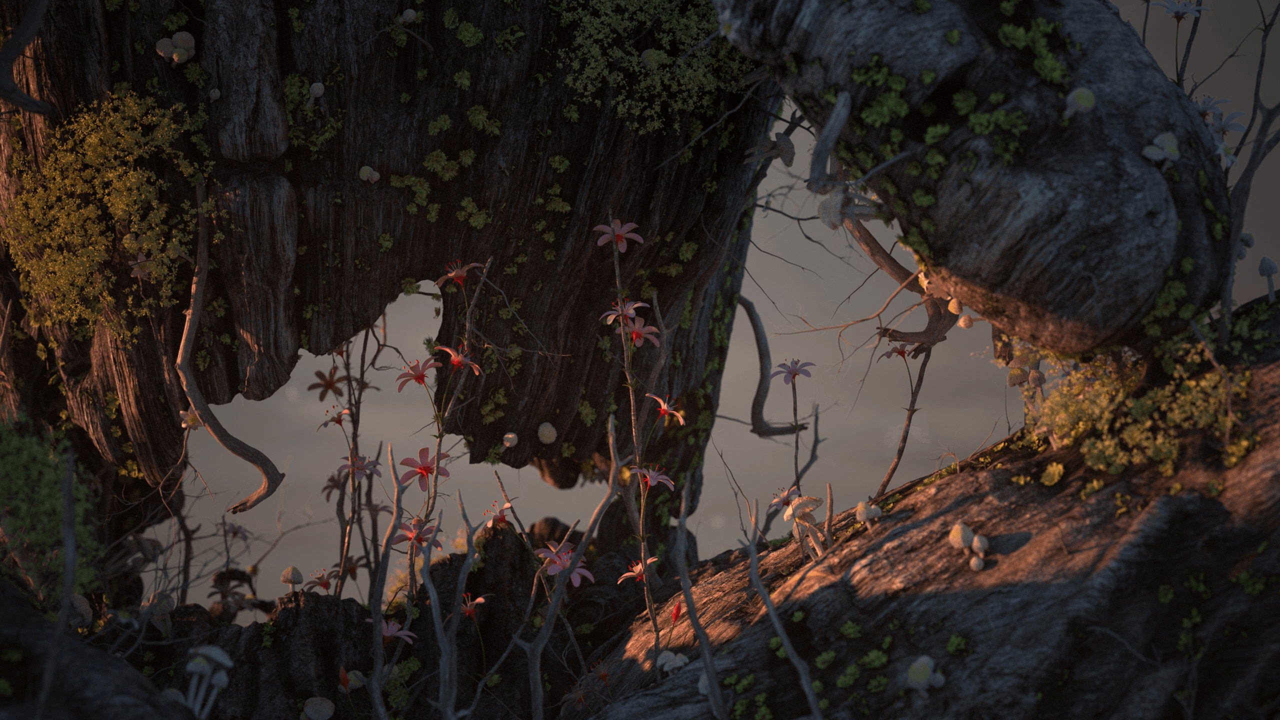 General 2560x1440 artwork CGI 3D Abstract nature digital art flowers mushroom