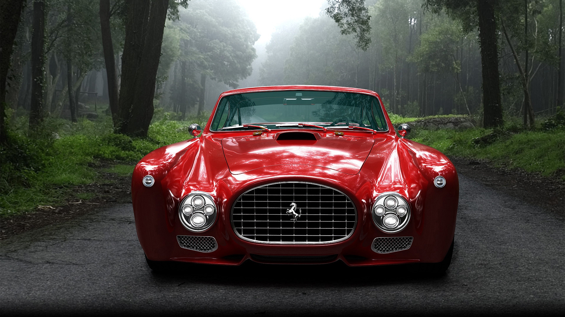 General 1920x1080 colorful photography car Ferrari vehicle frontal view red cars trees nature reflection sunlight italian cars Stellantis