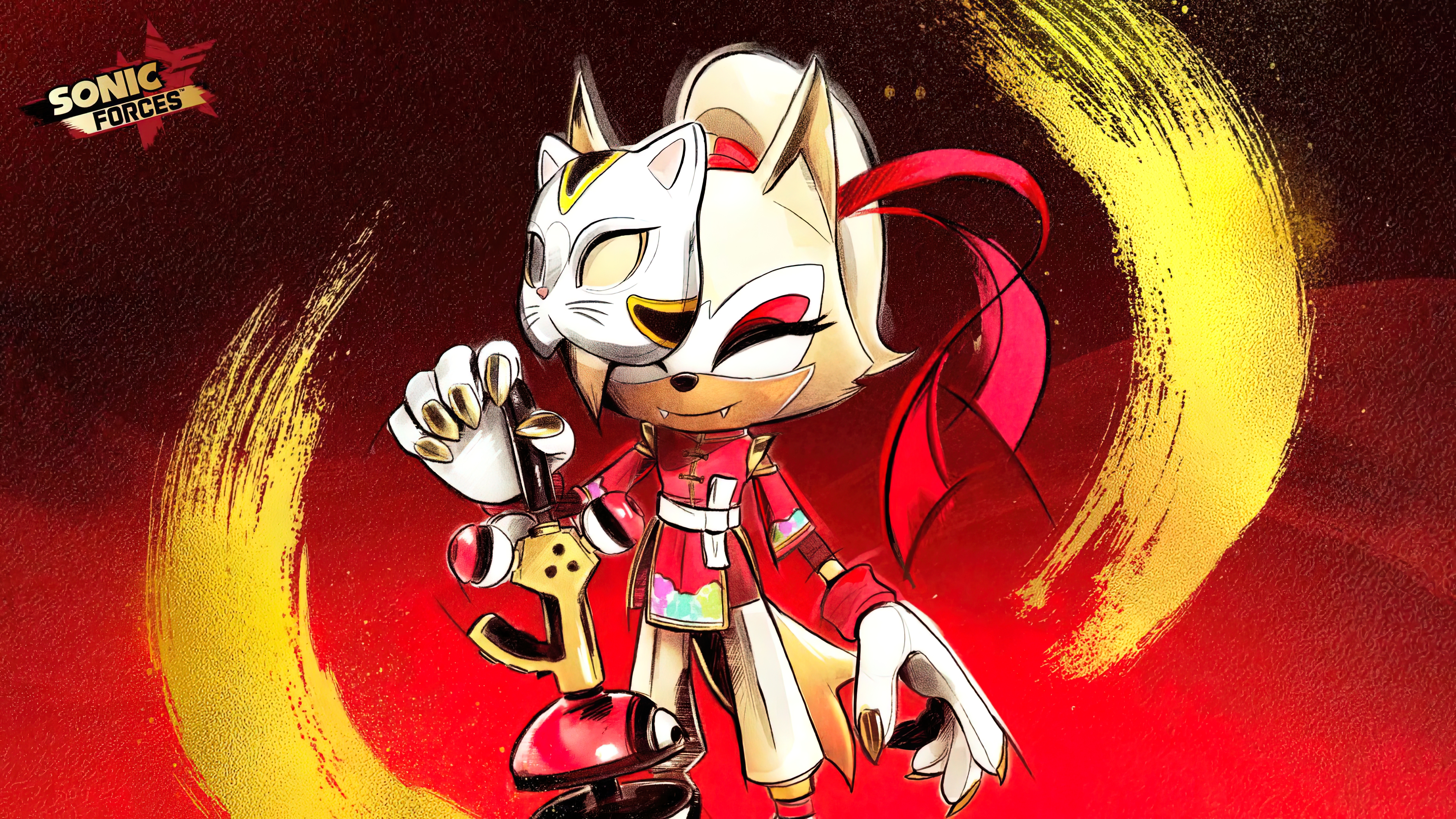 General 3840x2160 Sonic sonic forces Spring Festival Sonic the Hedgehog Whisper mask New Year red background Sega video game art video game characters Chinese clothing Chinese dress Chinese knot gun skin gun weapon sniper rifle wolf hanfu logo digital art