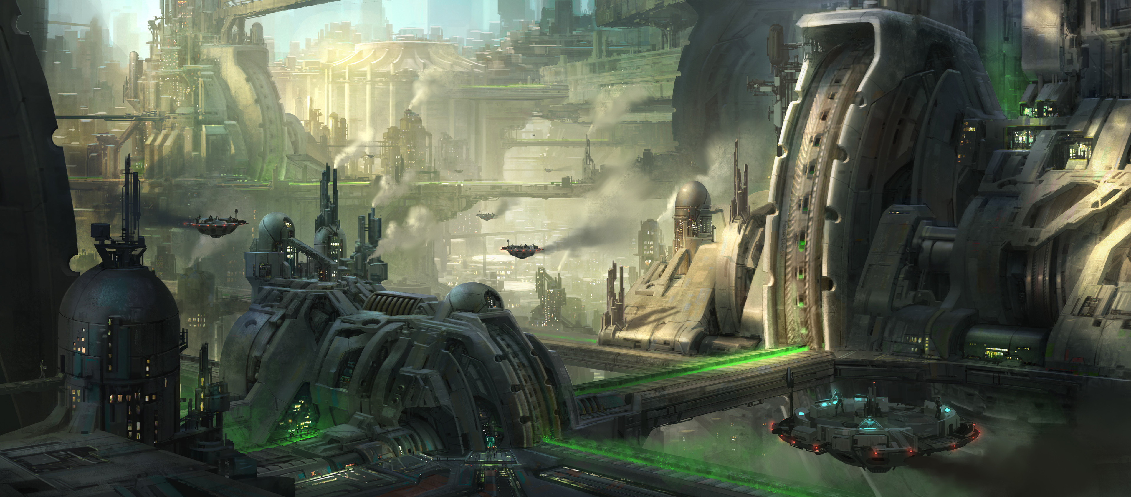 General 3840x1690 city science fiction green utopia