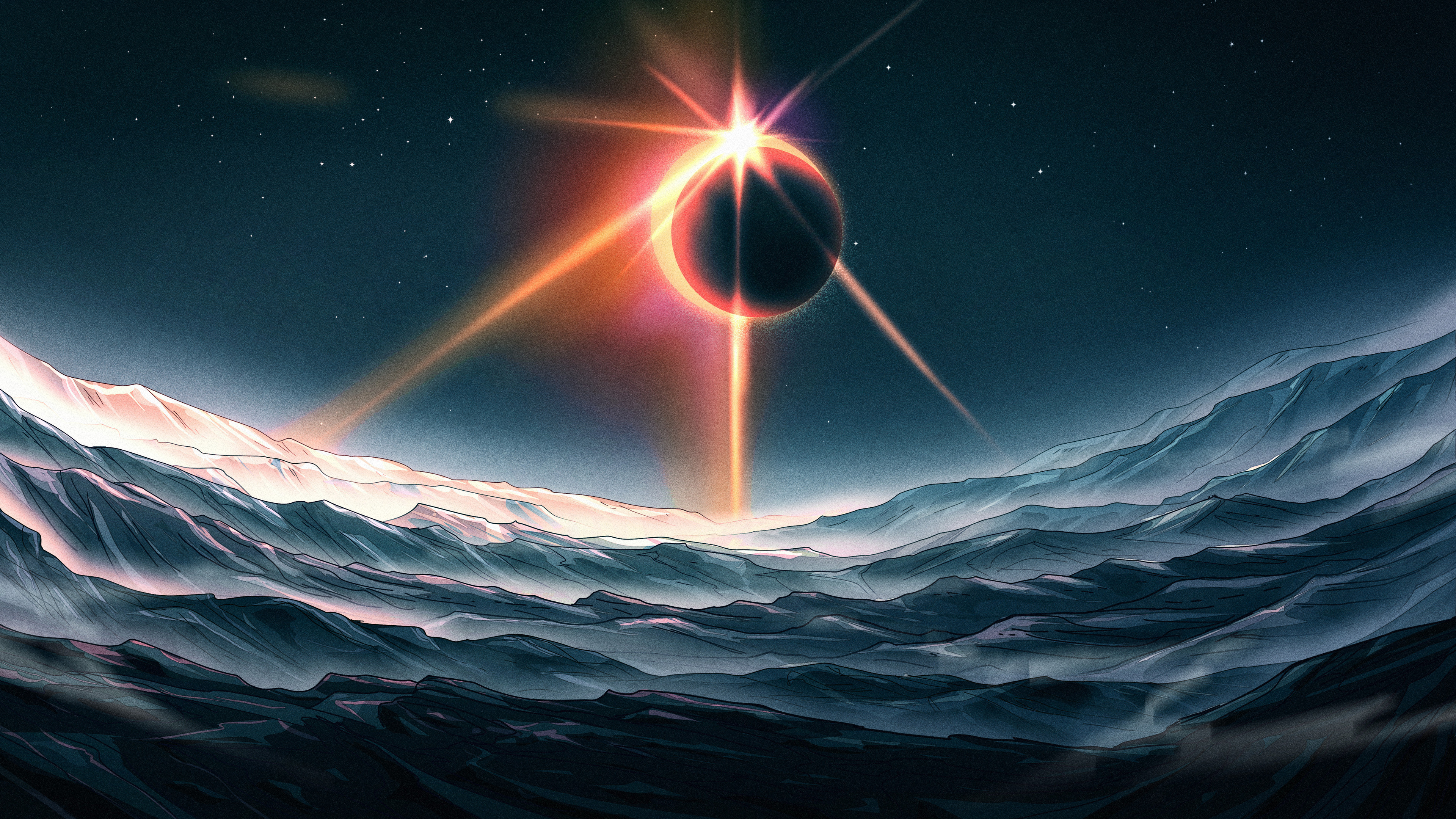 General 3840x2160 Christian Benavides digital art fantasy art eclipse  starry night water Moon