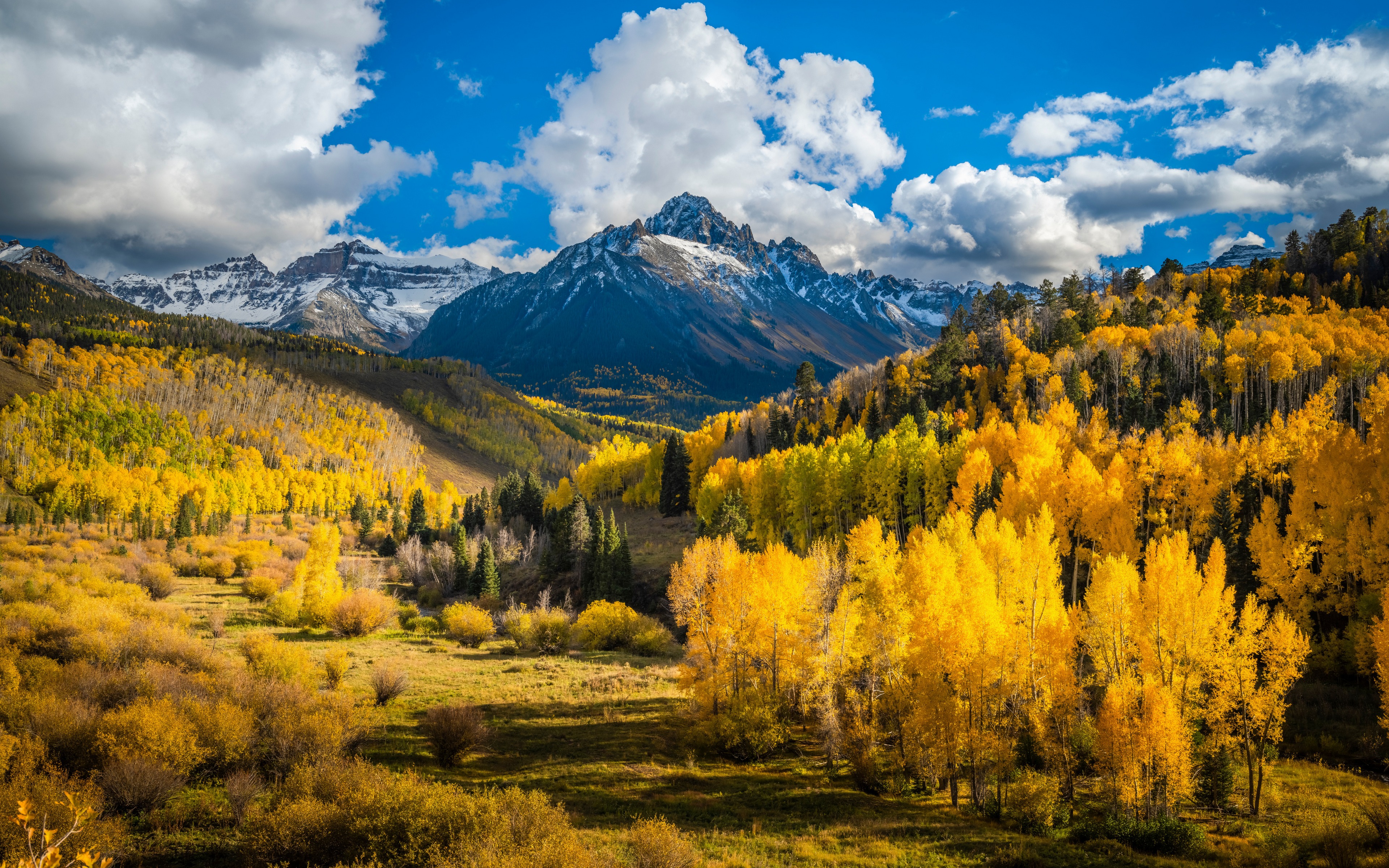 General 3840x2400 nature landscape USA Colorado fall forest mountains sky clouds trees snow