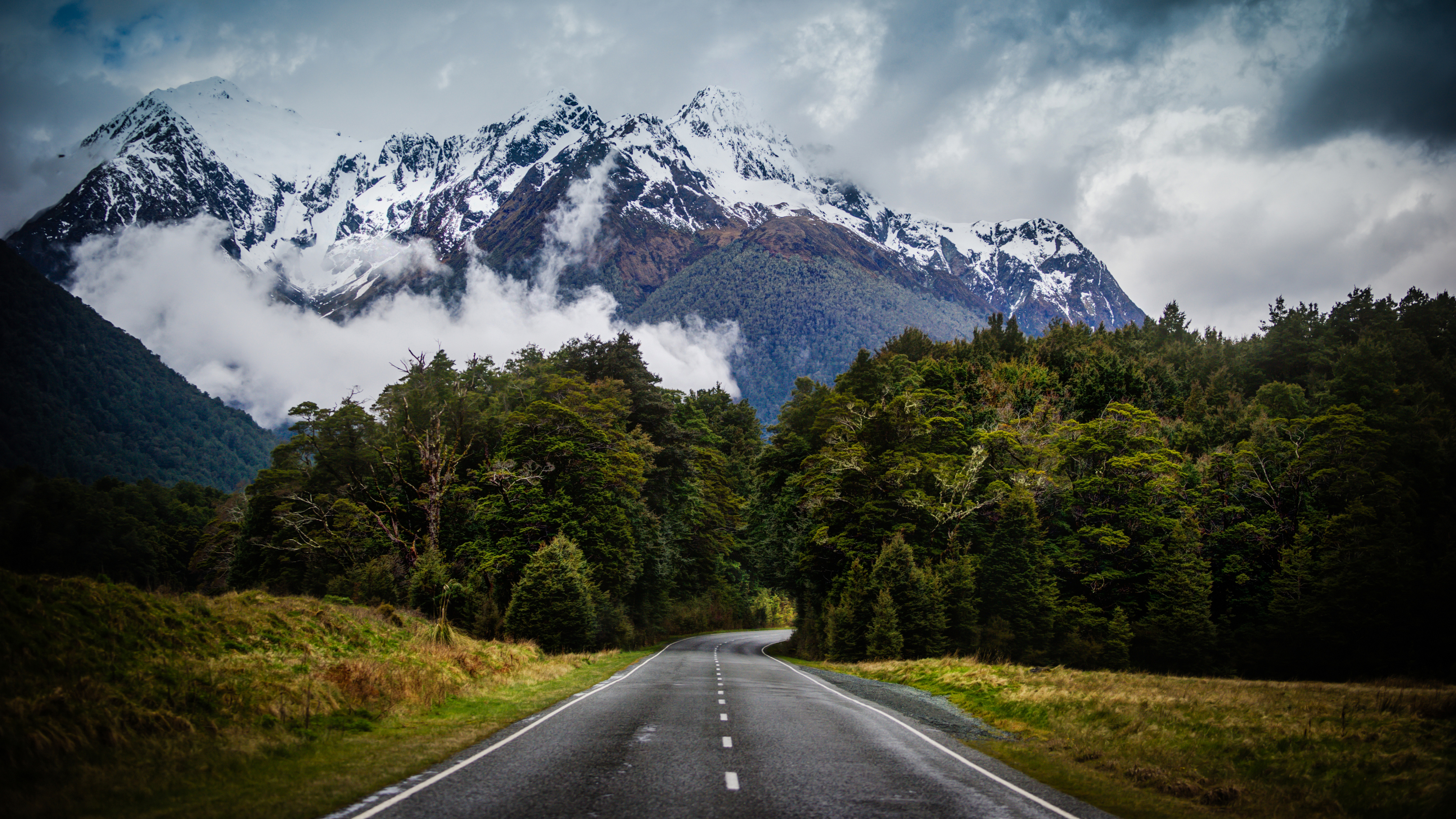 General 3840x2160 Trey Ratcliff photography landscape New Zealand nature mountains road snow trees clouds