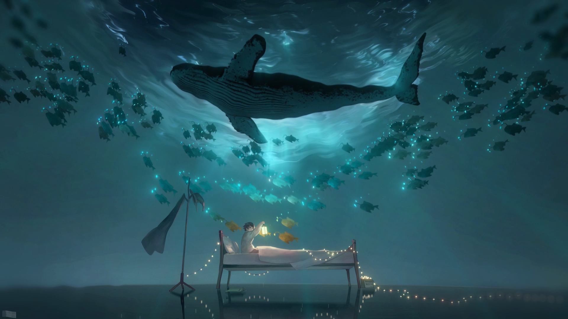 Anime, Original, Moon, Water, Whale, HD wallpaper | Peakpx