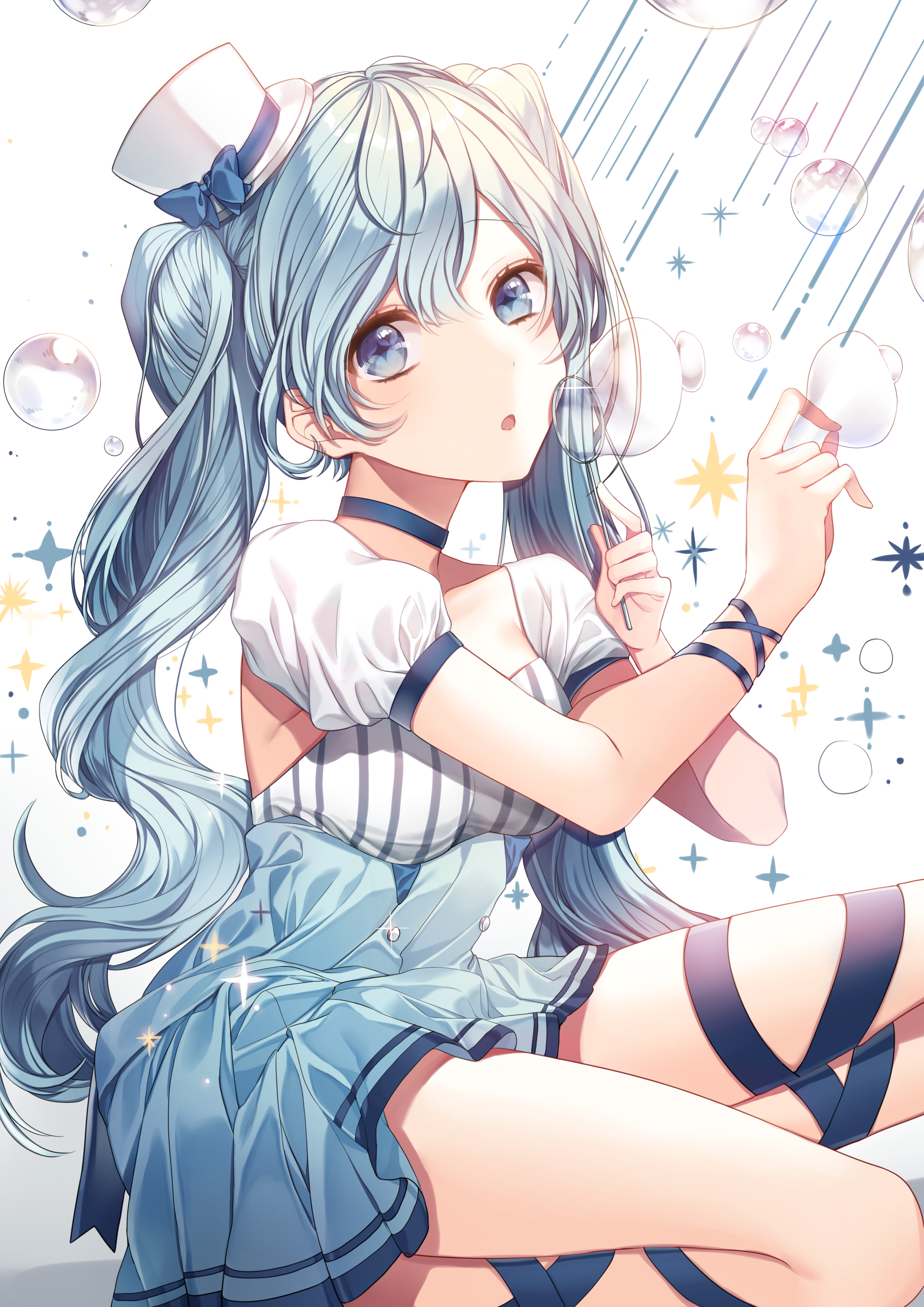 Anime 2480x3507 anime anime girls Vocaloid Hatsune Miku blue hair blue eyes bubbles hat stars twintails