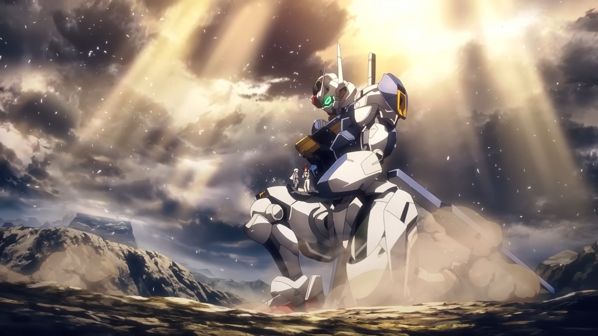 Anime 1920x1080 anime anime screenshot mechs Mobile Suit Gundam: The Witch from Mercury Super Robot Taisen Gundam Aerial artwork digital art