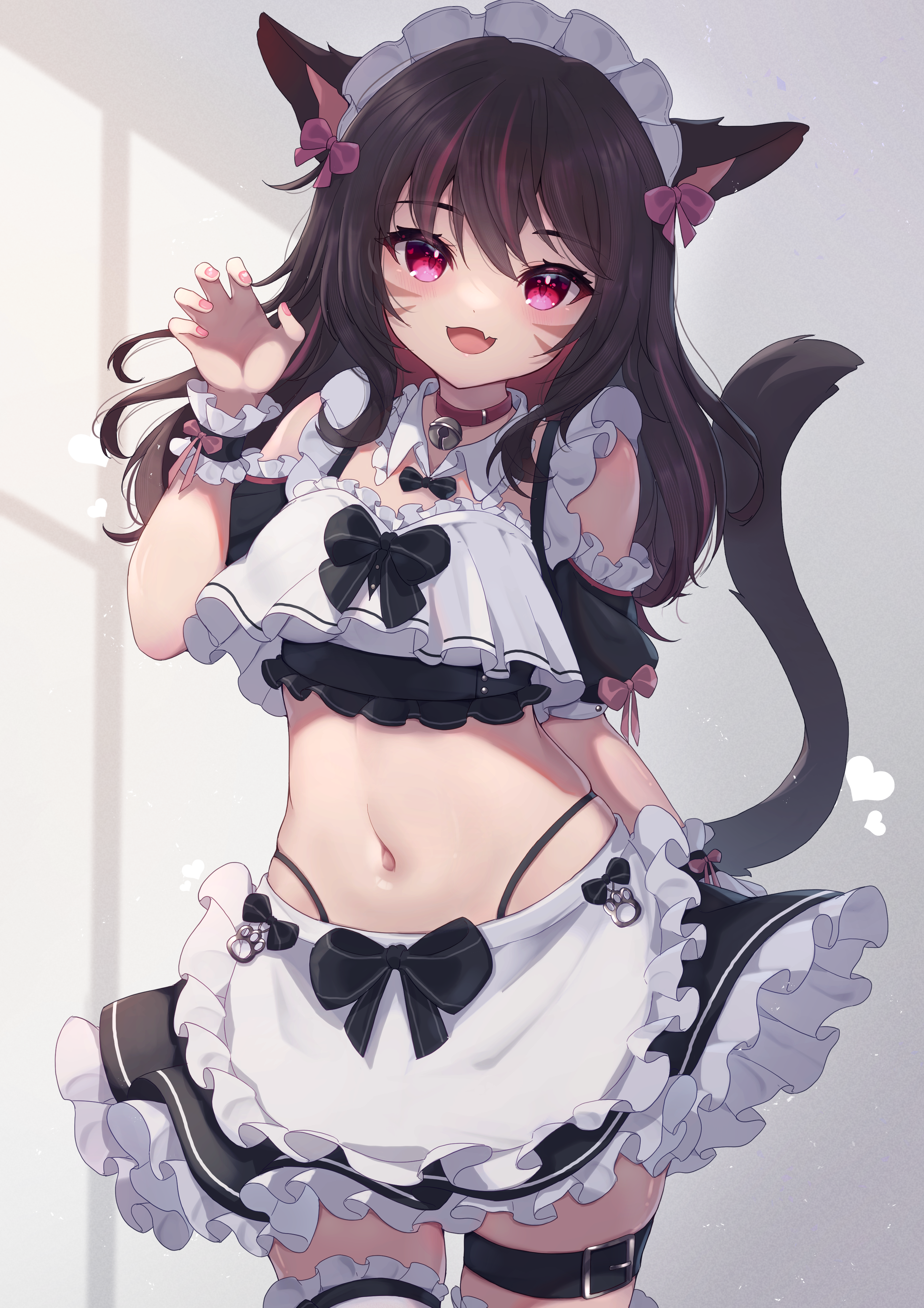 Anime 2894x4093 animal ears cat girl maid anime girls maid outfit cat ears cat tail belly belly button purple eyes