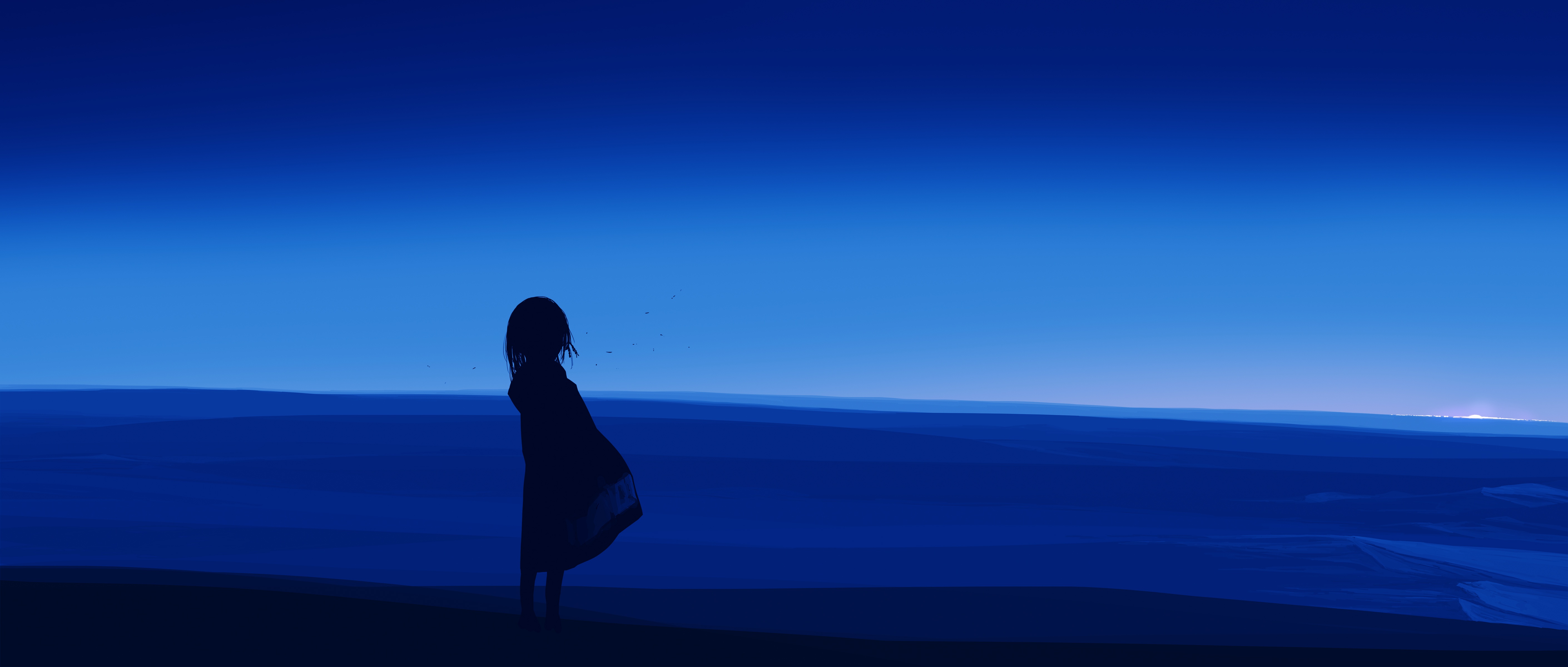 Anime 5640x2400 anime girls night simple background minimalism silhouette Gracile