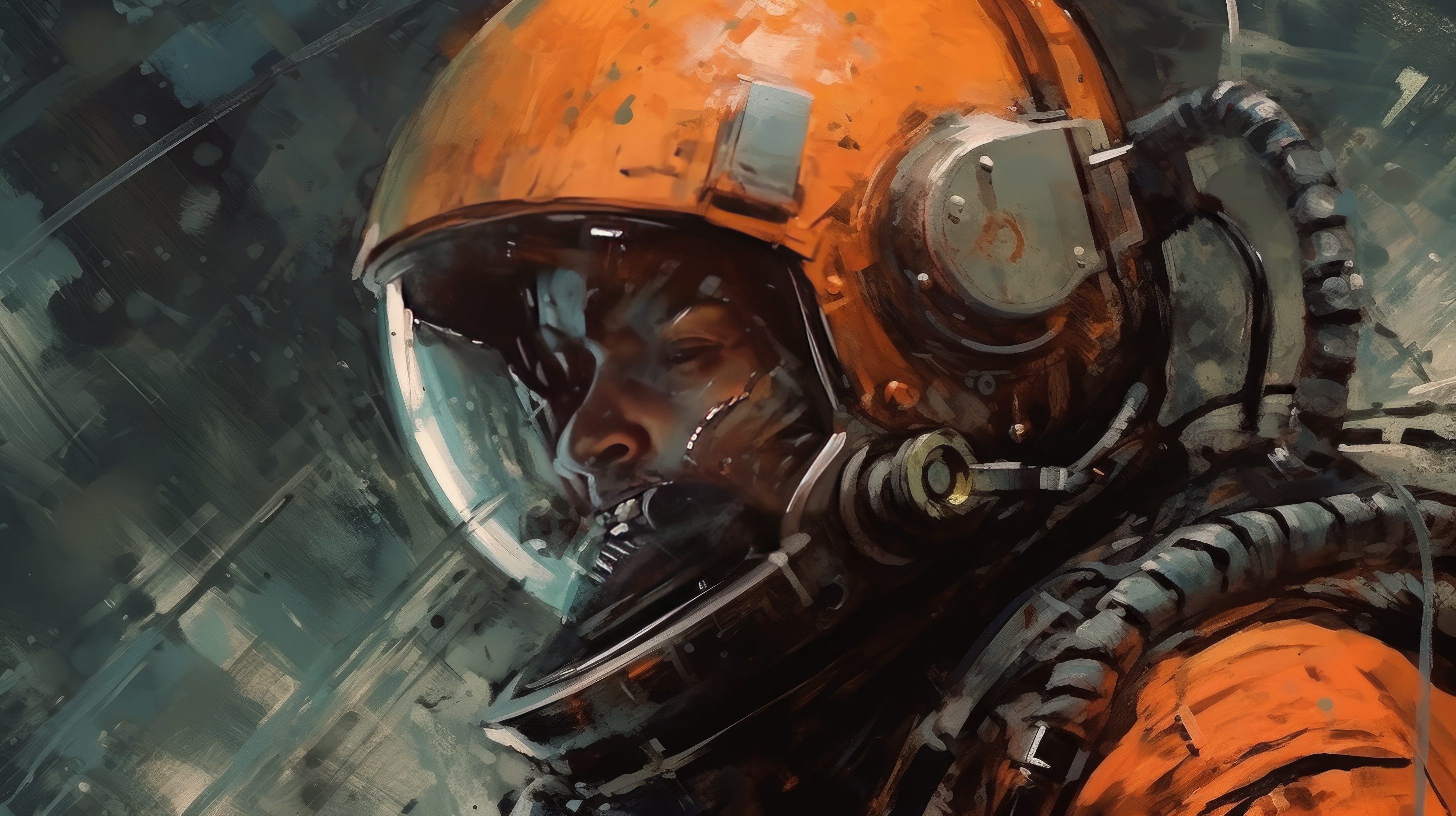 General 2912x1632 AI art illustration astronaut orange helmet spacesuit