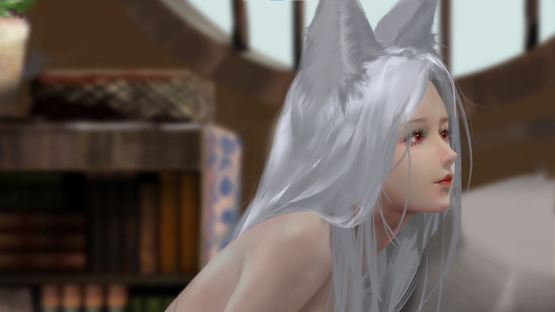 Anime 1920x1080 fox girl fox ears animal ears silver hair long hair women