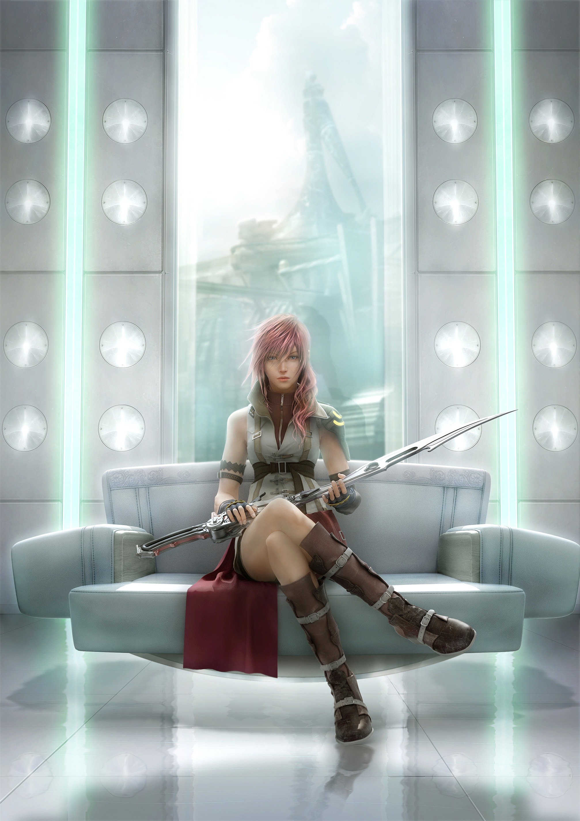 General 2014x2850 Final Fantasy XIII Claire Farron portrait display legs crossed video games video game girls sitting video game characters looking at viewer