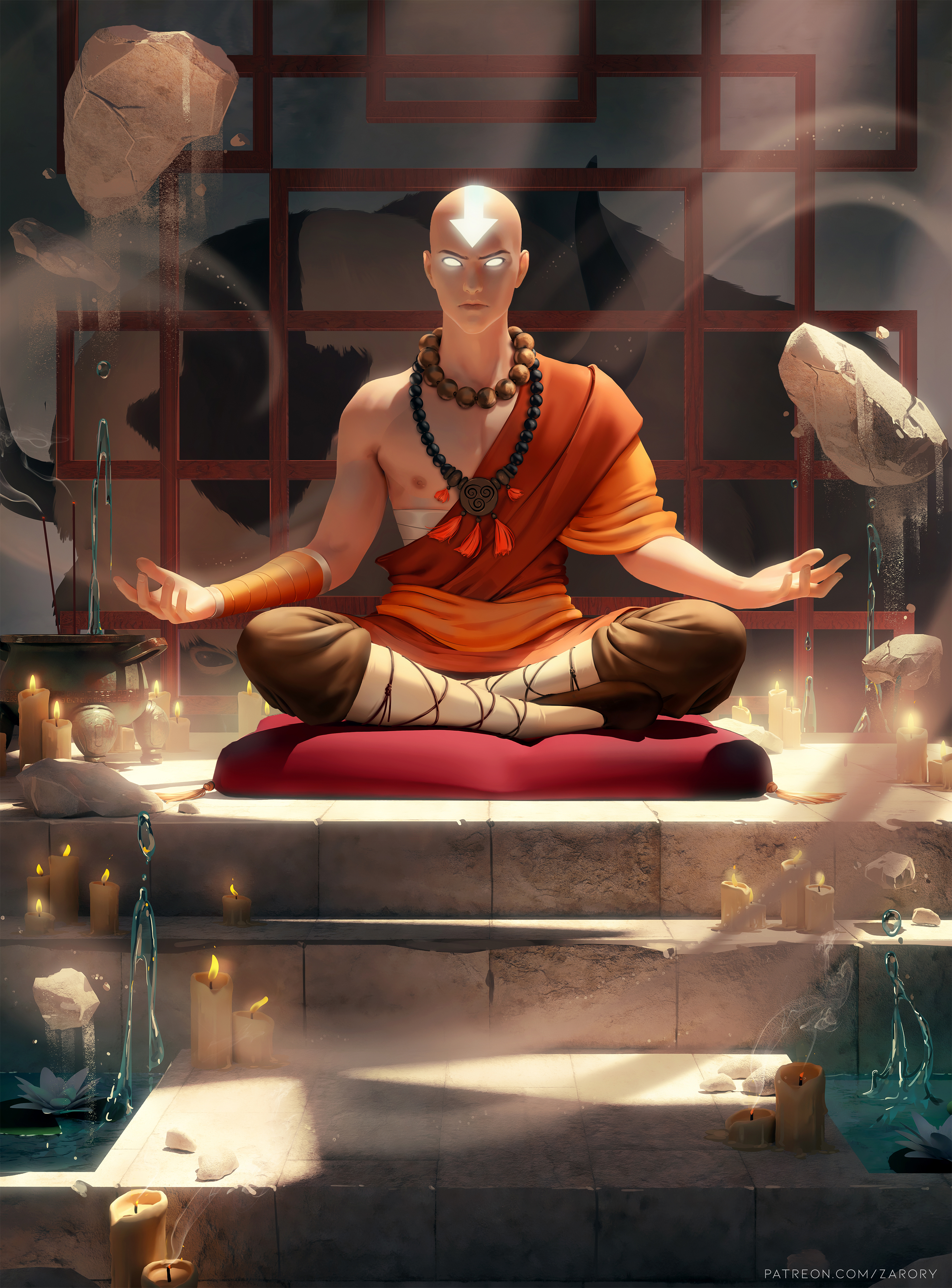 General 2955x4000 Aang Avatar: The Last Airbender Appa artwork drawing fan art Zarory water meditation candles