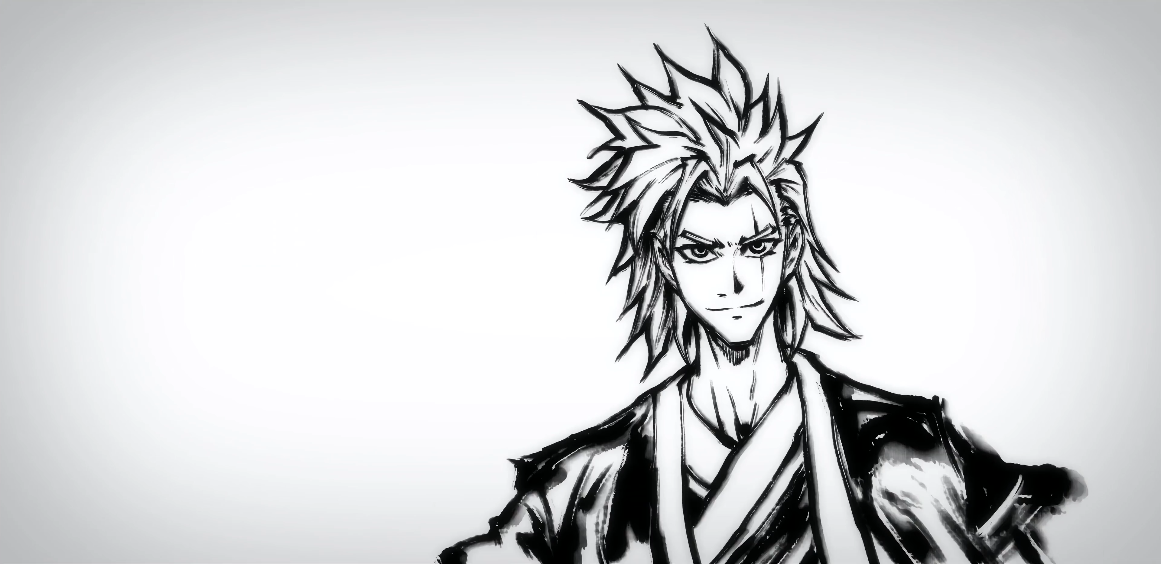 Anime 3840x1866 ChinaGuFeng Wushan five elements men monochrome smiling scars looking at viewer simple background white background minimalism