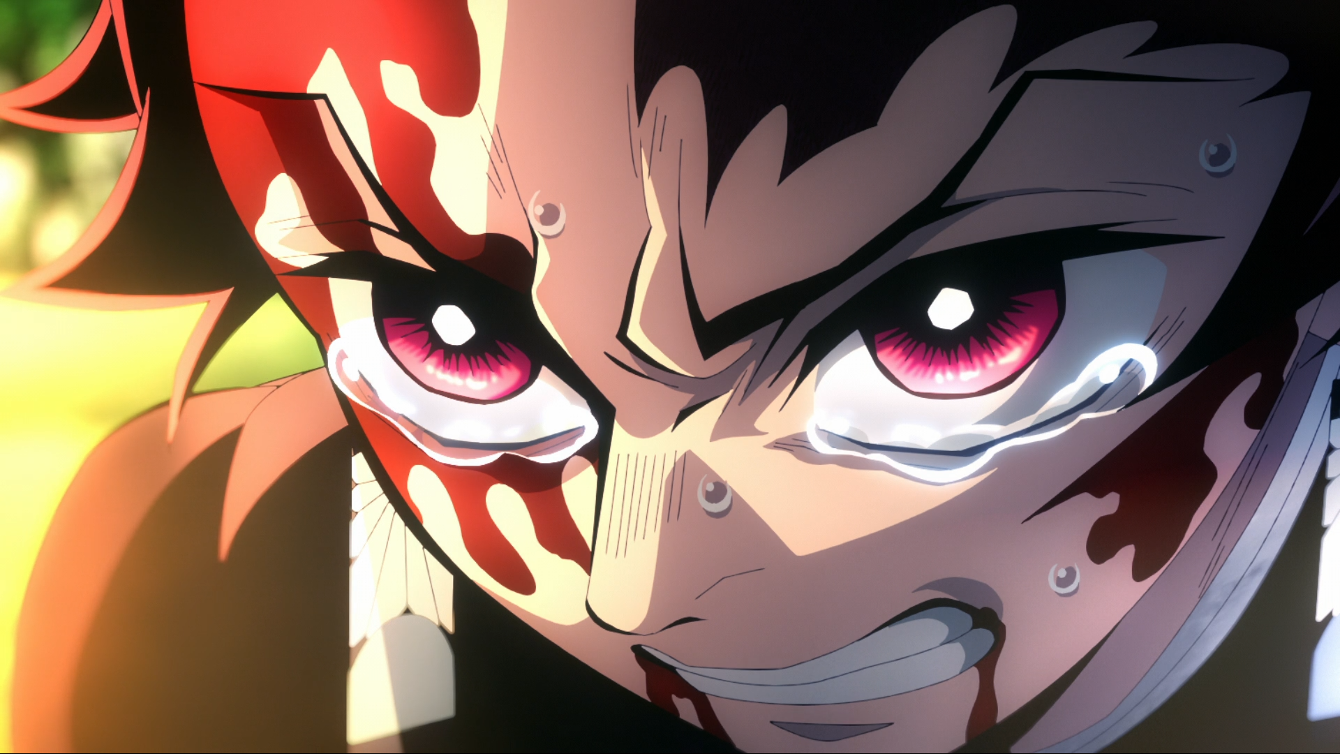 Anime 1920x1080 Kimetsu no Yaiba anime Anime screenshot eyes earring Kamado Tanjiro angry anime boys tears crying blood