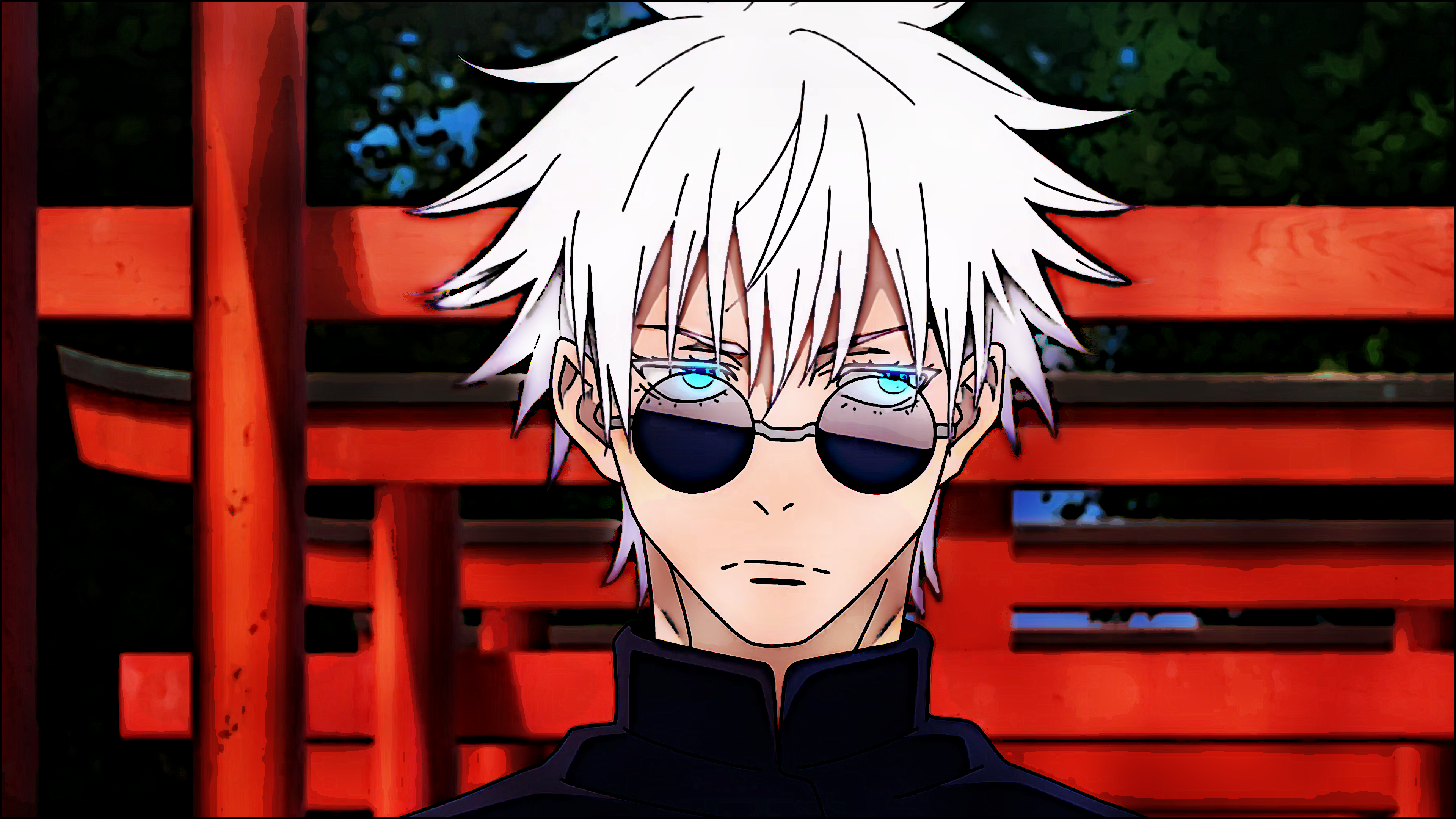 Anime 3840x2160 Satoru Gojo Jujutsu Kaisen anime anime boys looking away sunglasses white hair blue eyes torii frown