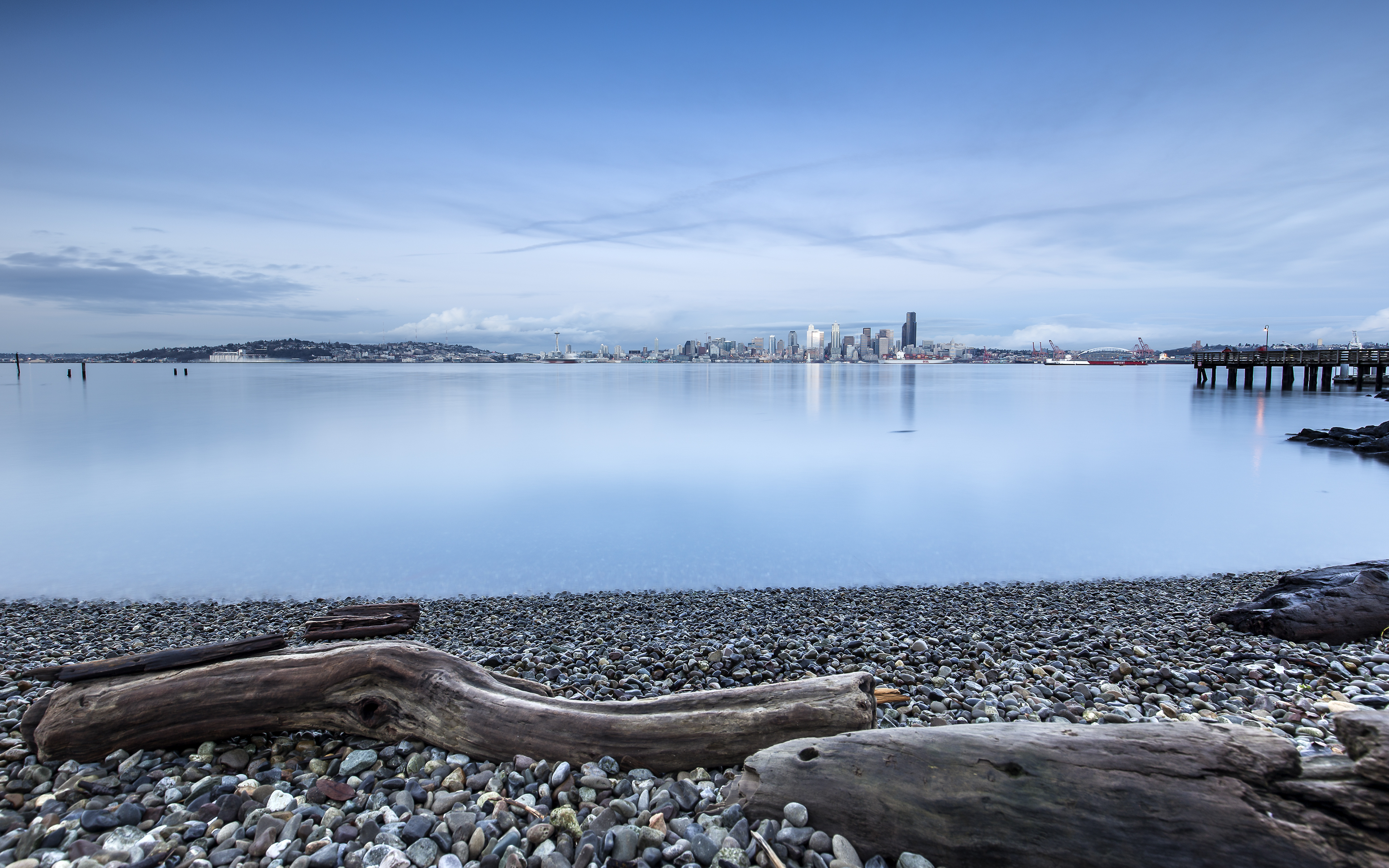 General 3840x2400 nature Seattle water rocks city clouds sky