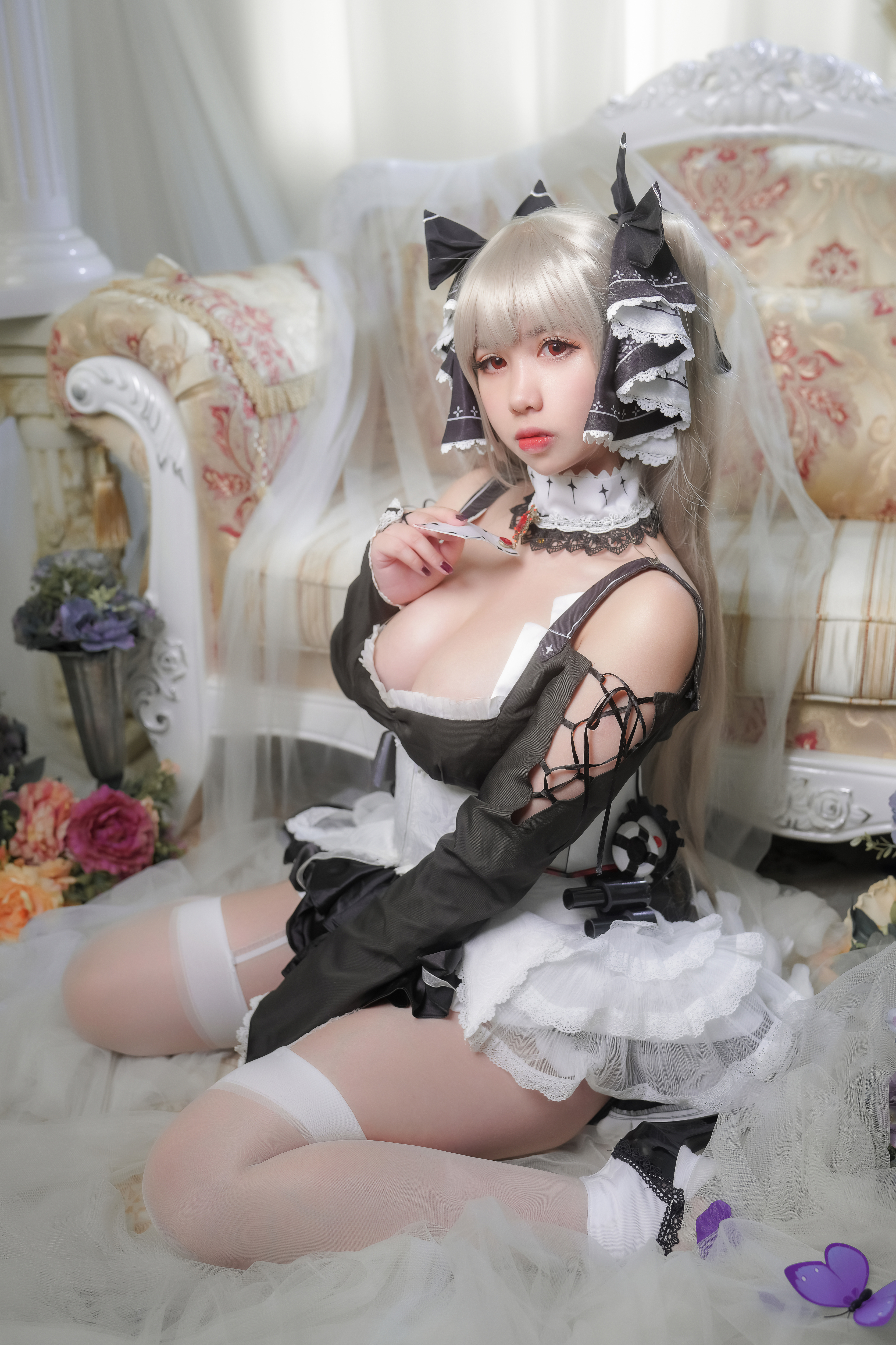 People 3333x5000 Meroko (Model) women model Asian cosplay Formidable (Azur Lane) Azur Lane video games maid maid outfit women indoors lingerie stockings