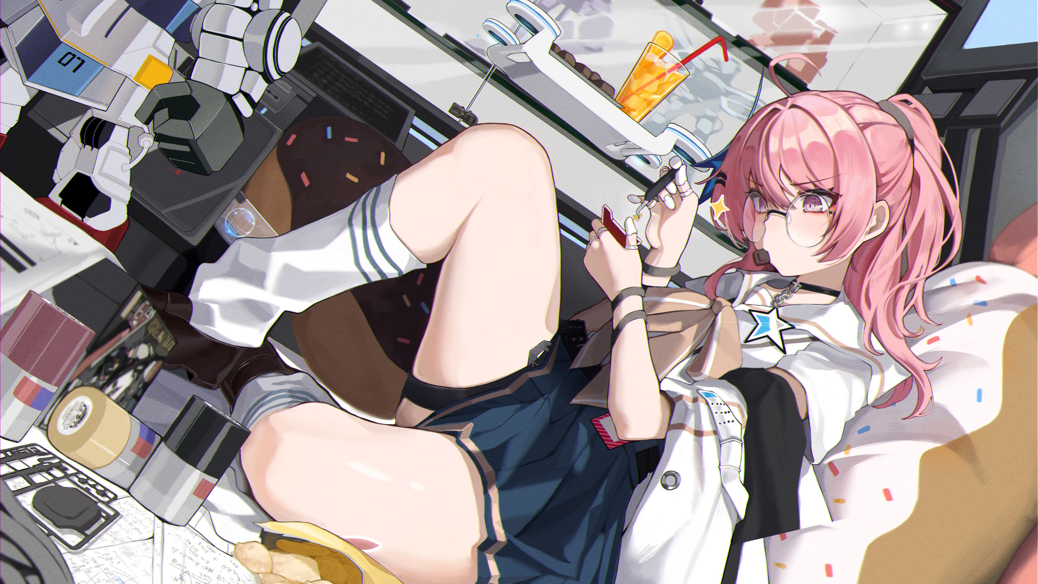 Anime 3556x2000 anime anime girls glasses pink hair pink eyes Summer (Path to Nowhere) Path to Nowhere