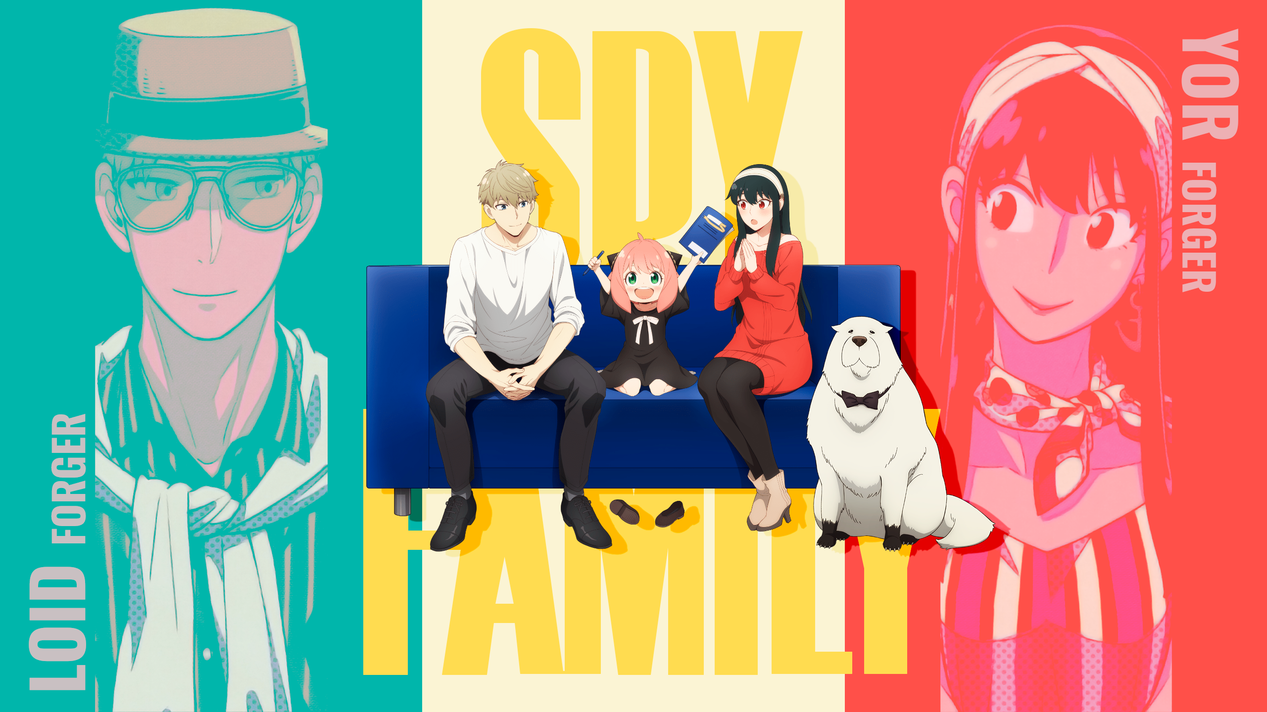 Anime 2560x1440 Spy x Family Anya Forger Loid Forger Yor Forger smiling anime anime boys anime girls dog Bond Forger