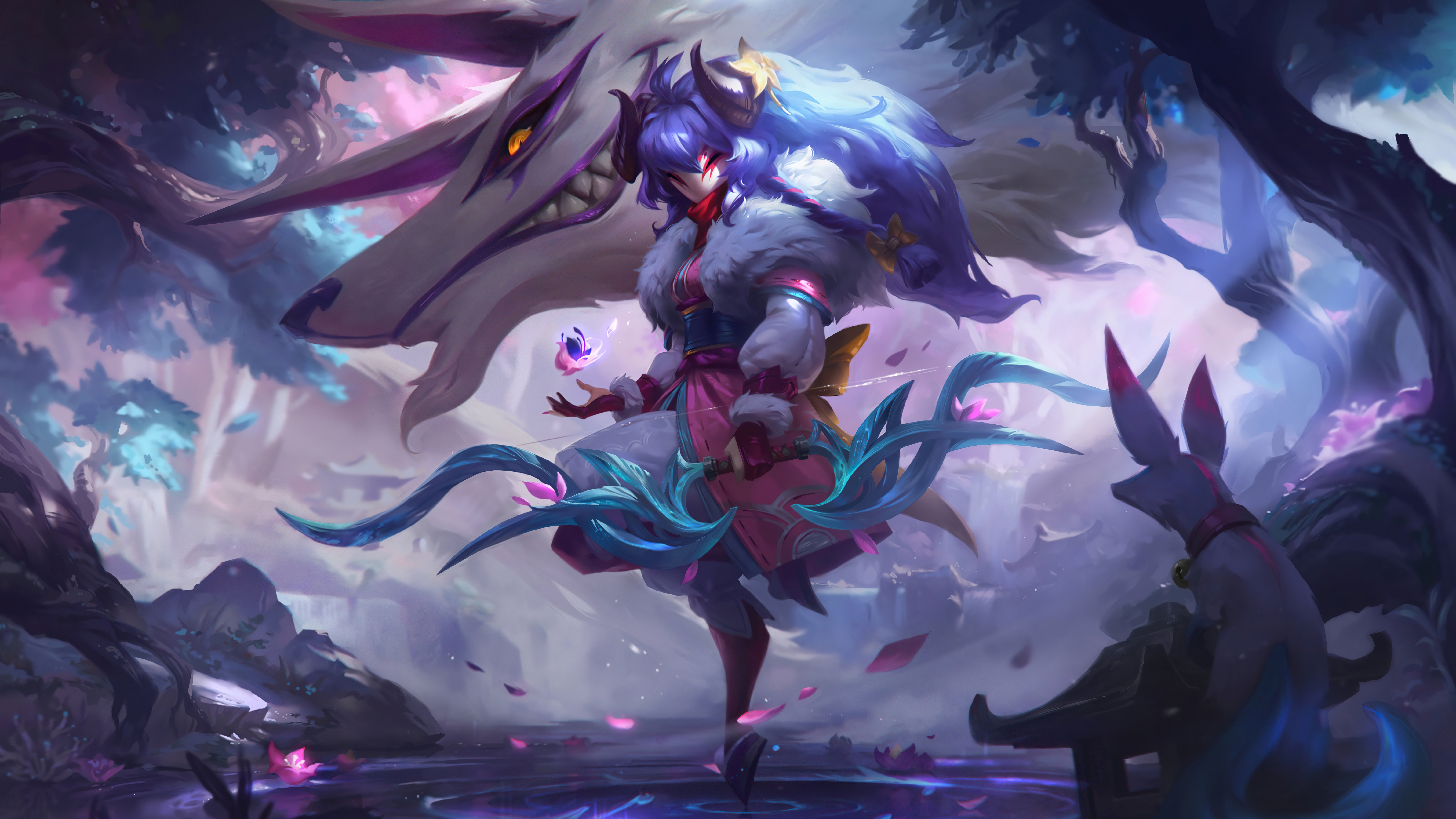 Anime 7680x4320 video game characters League of Legends video games video game art Kindred (League of Legends)