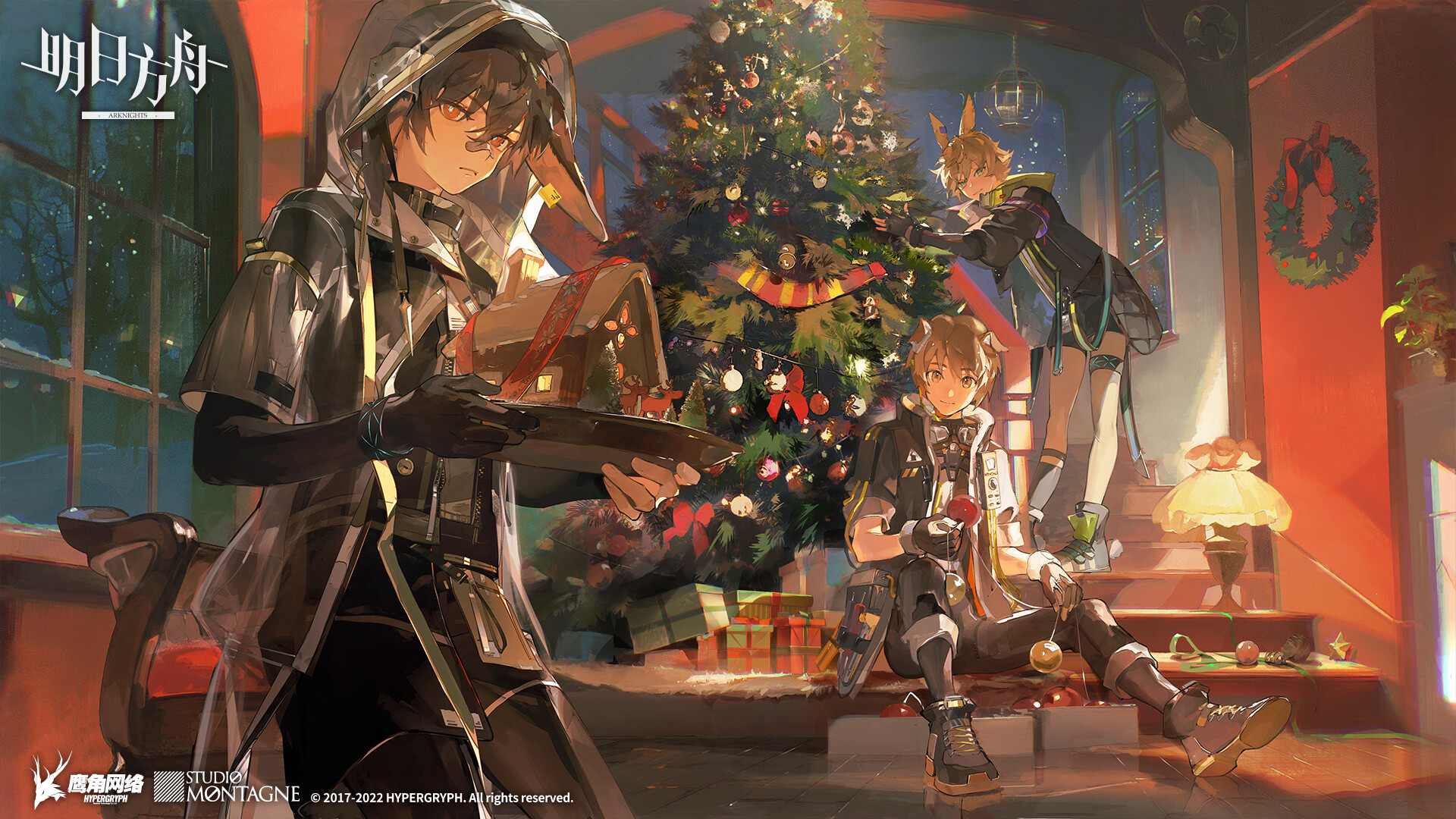 Anime 1920x1080 Arknights Christmas anime boys Band-Aid Christmas tree