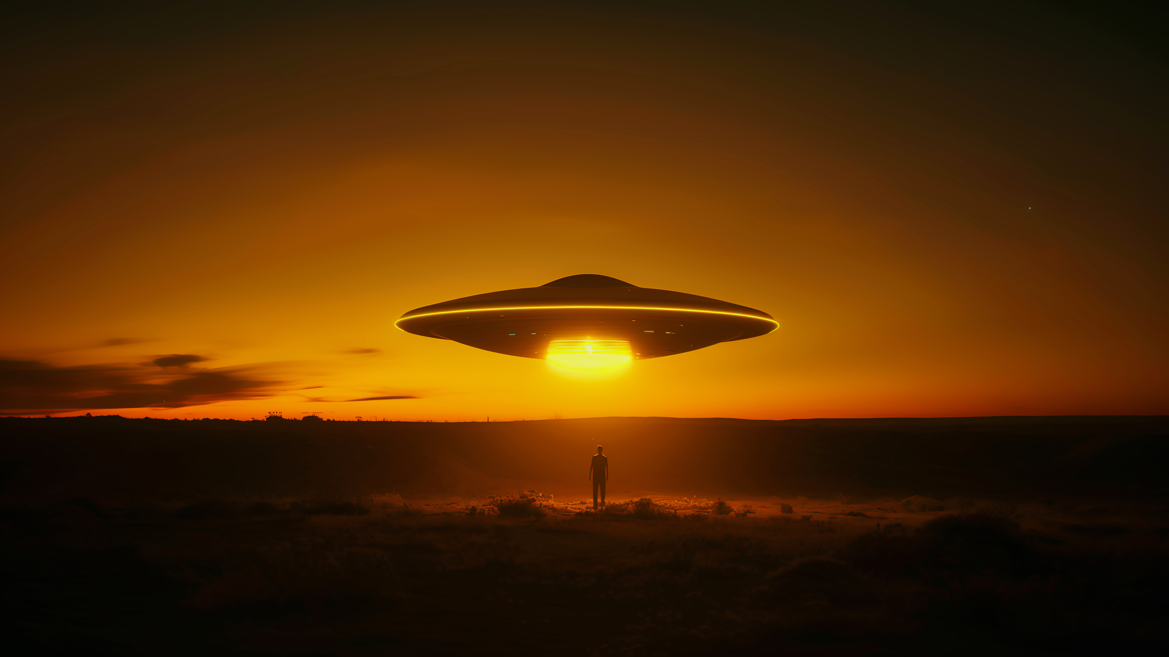 General 3840x2160 UFO people night sunset AI art sky sunset glow standing spaceship natural light
