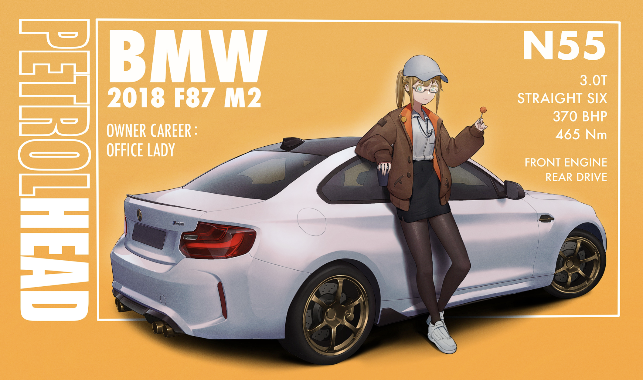 Anime 2118x1254 anime anime girls digital art BMW BMW M2 2018 BMW F87 M2 white cars