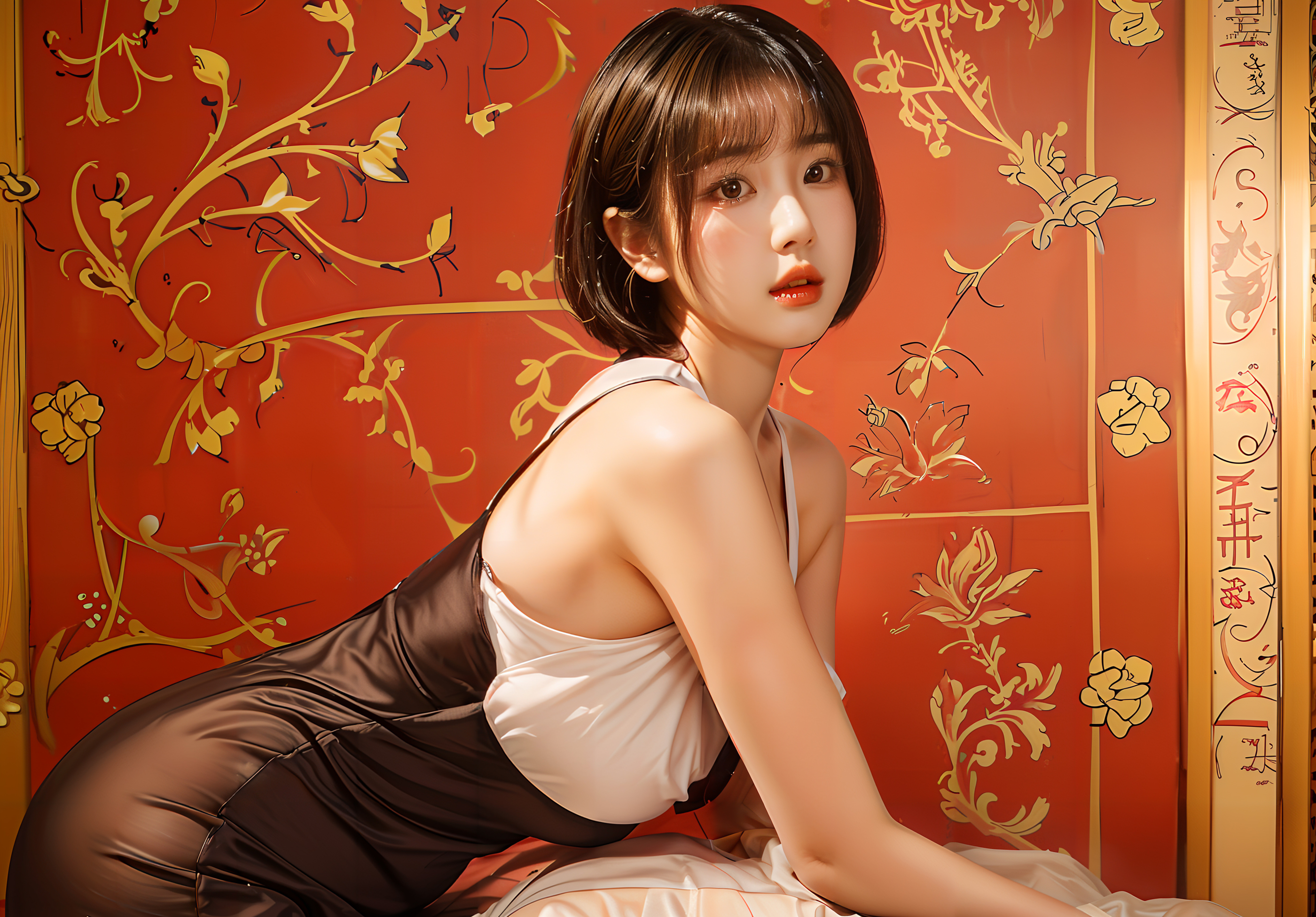 People 2800x1952 short hair side view young women drawing looking at viewer parted lips AI art