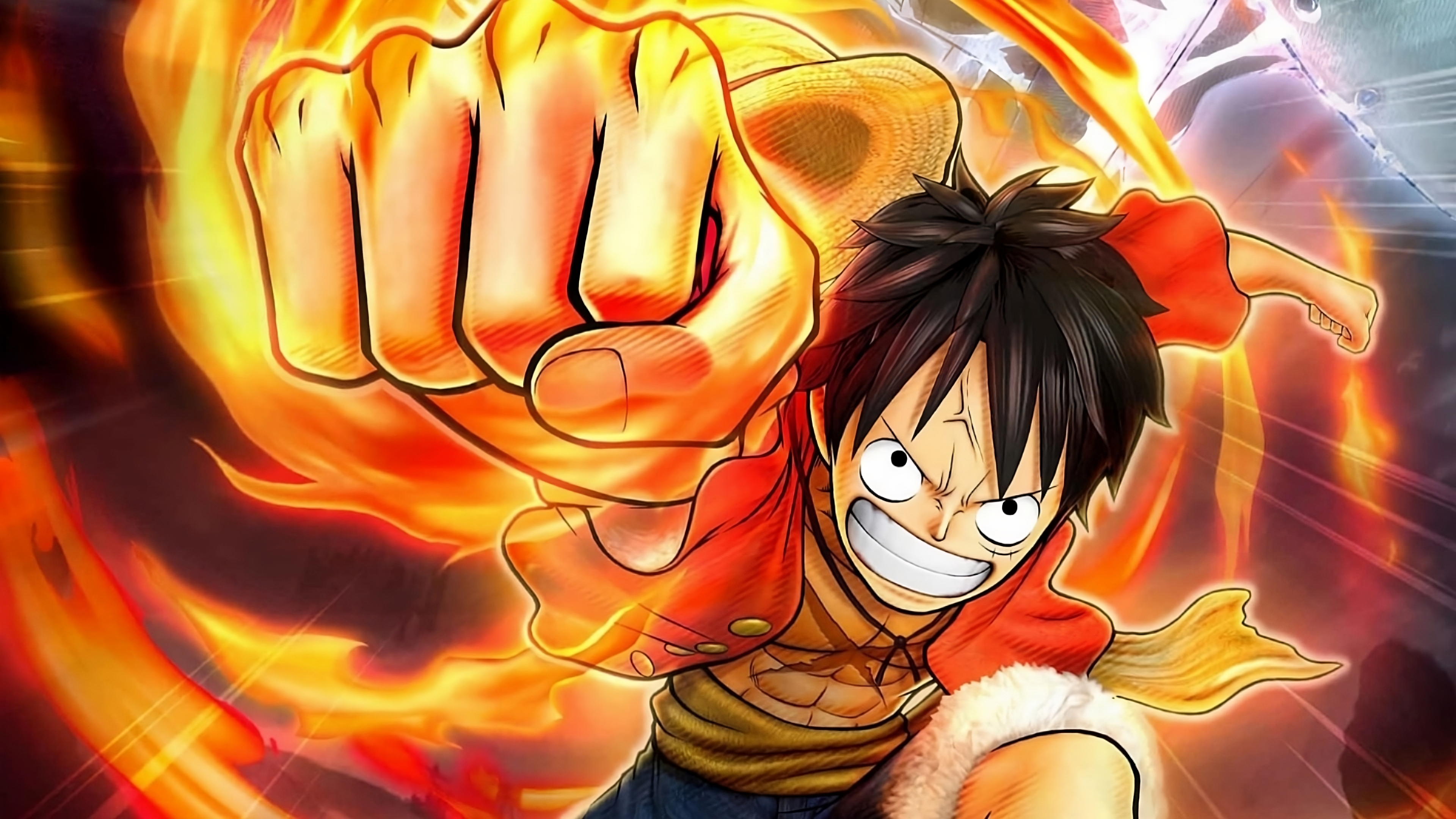 Anime 3840x2160 Monkey D. Luffy One Piece anime anime boys fist straw hat CGI looking at viewer veins scars Straw Hat Pirates