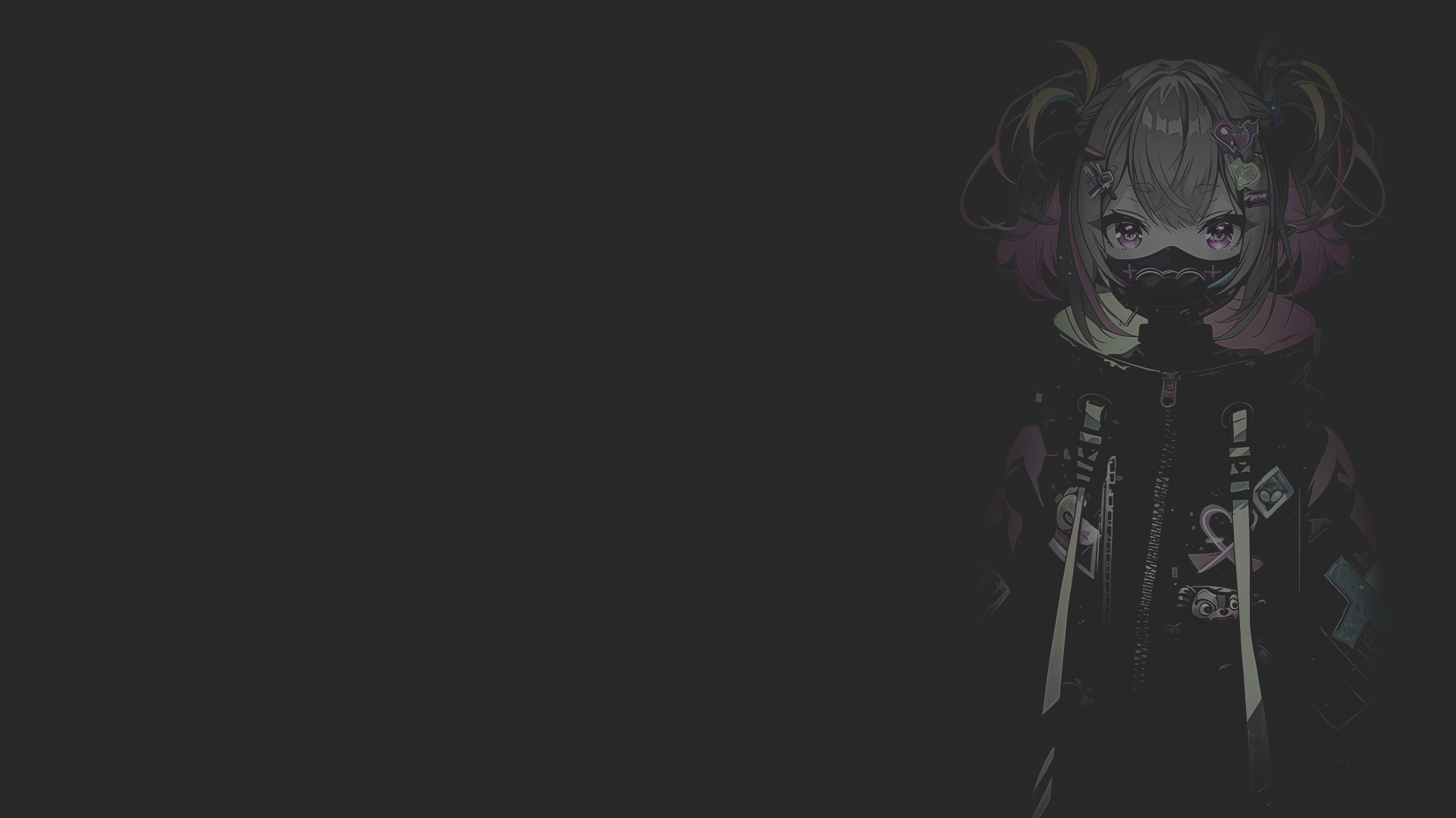 Anime 1920x1080 anime anime girls black background mask simple background jacket monochrome minimalism looking at viewer hairpins hands in pockets short hair two tone hair purple eyes