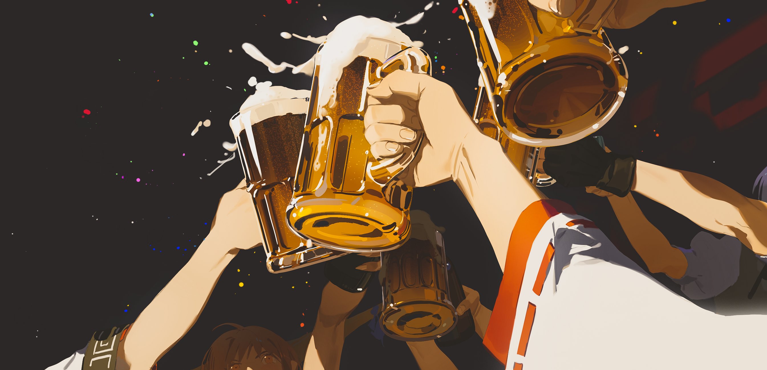 Anime 2690x1300 beer confetti anime girls anime boys alcohol