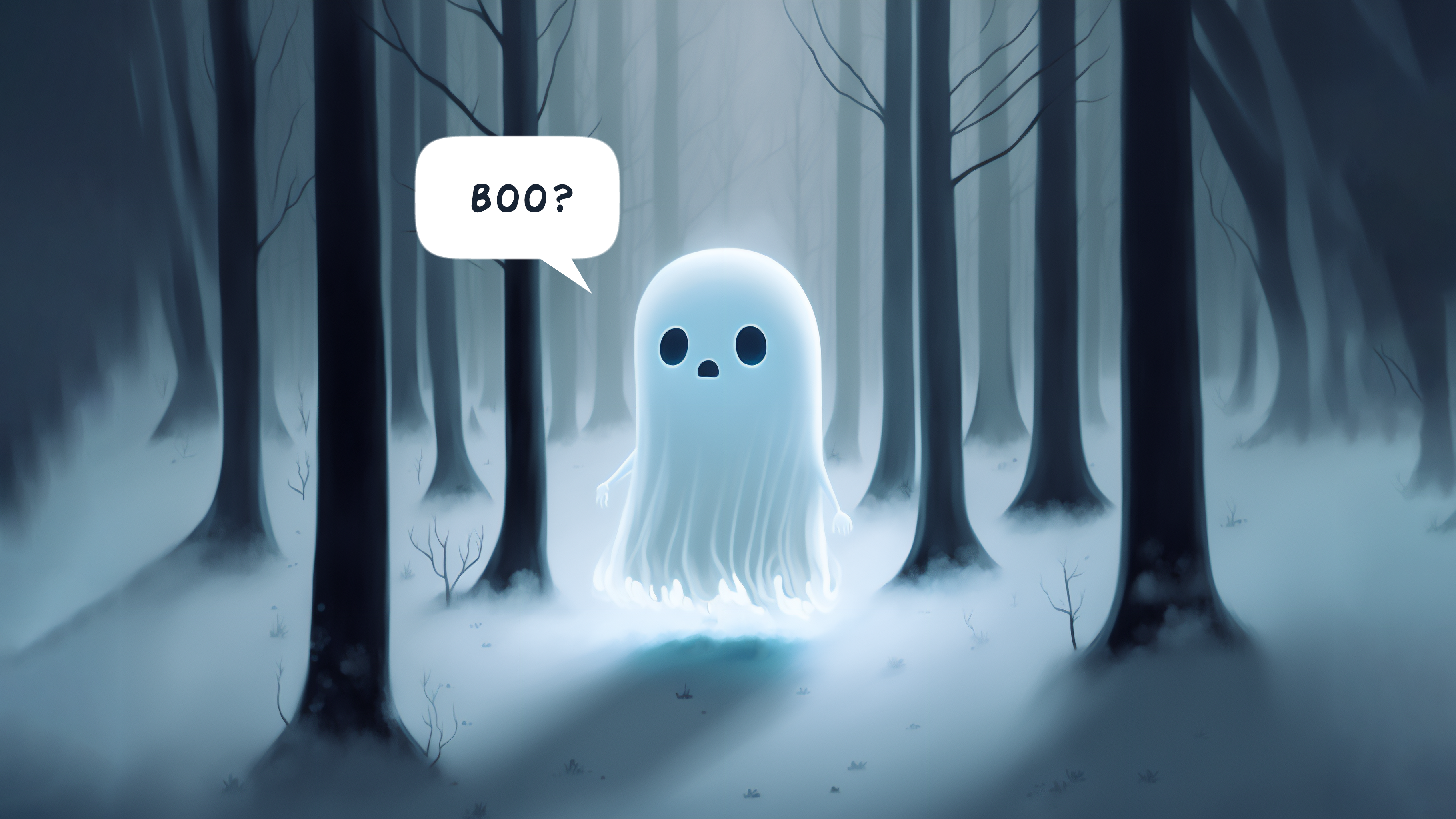 General 3640x2048 AI art ghost trees forest nature speech bubble