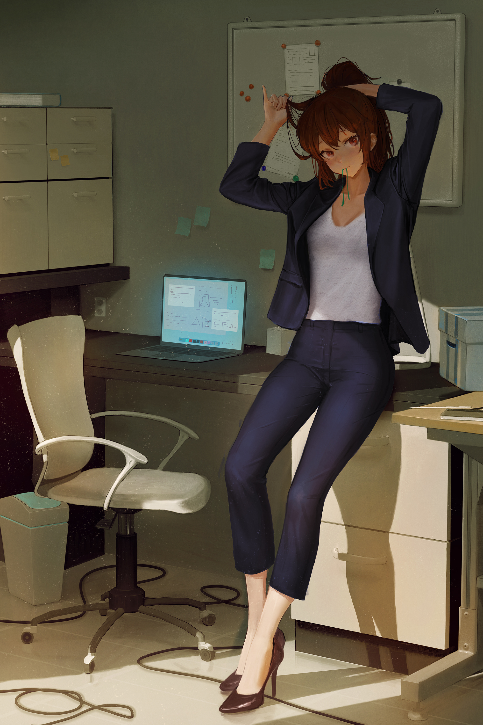 Anime 2000x3000 anime anime girls portrait display office girl heels office laptop ponytail