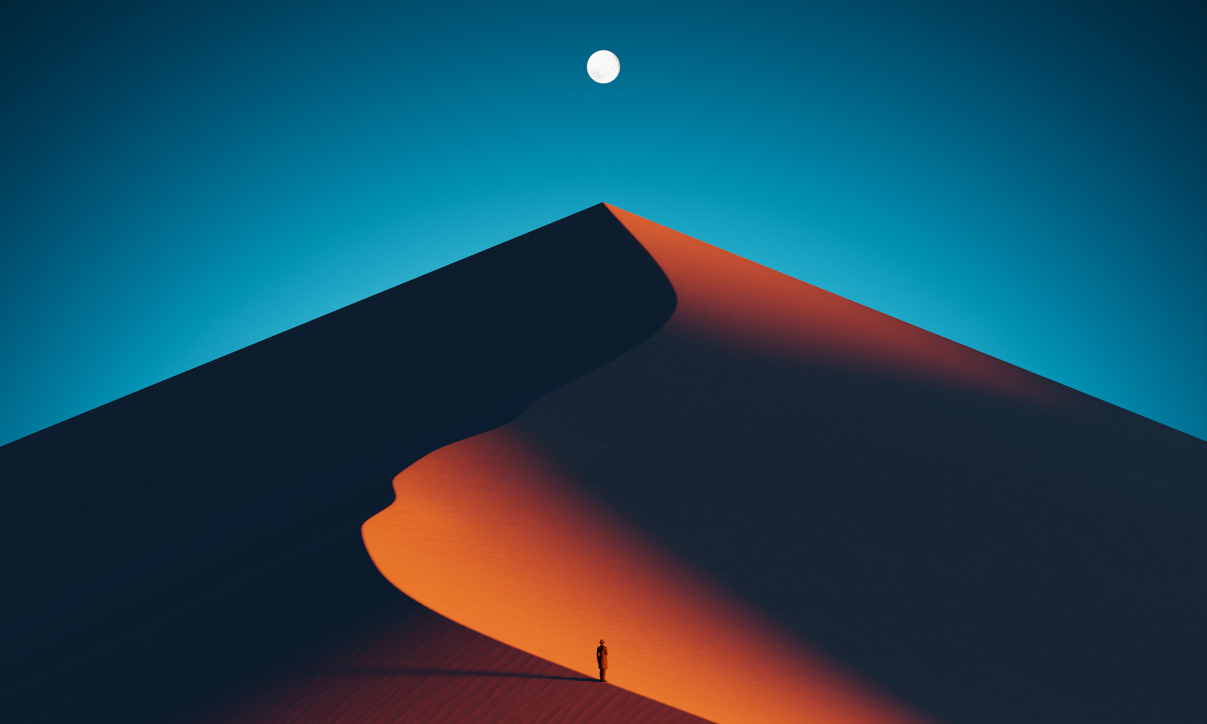 General 2400x1440 digital art artwork illustration dunes desert landscape sand night nightscape nature Moon simple background minimalism sunset sunset glow