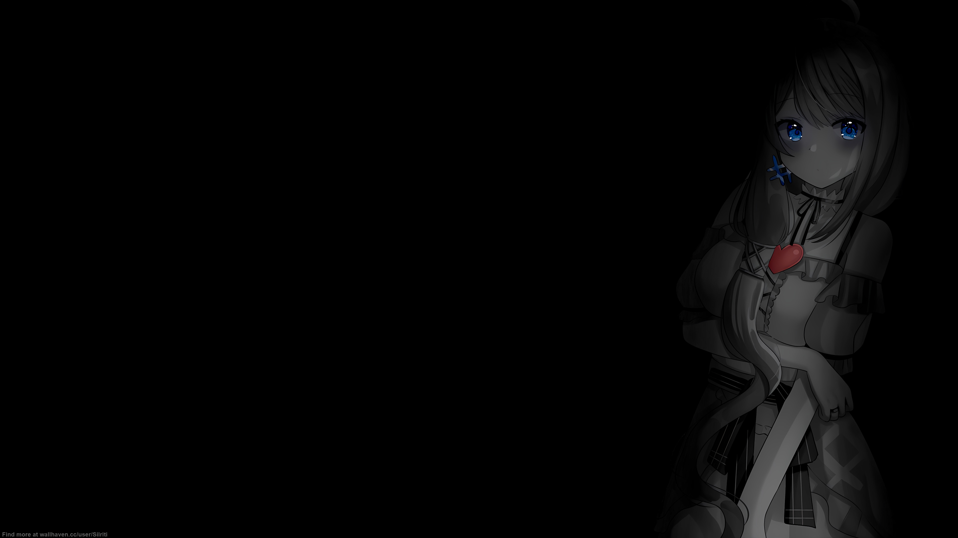 Anime 3840x2160 selective coloring black background dark background anime girls simple background minimalism dress looking at viewer