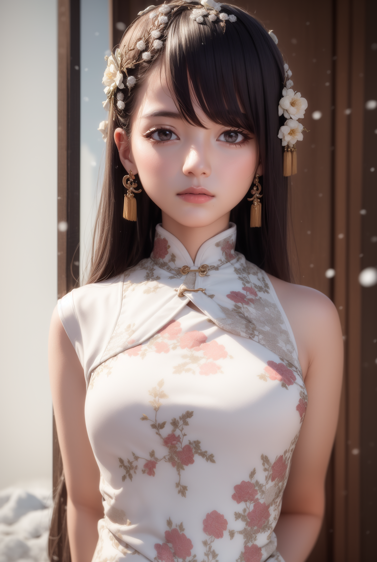 Anime 1280x1904 women Asian flower in hair flowers AI art