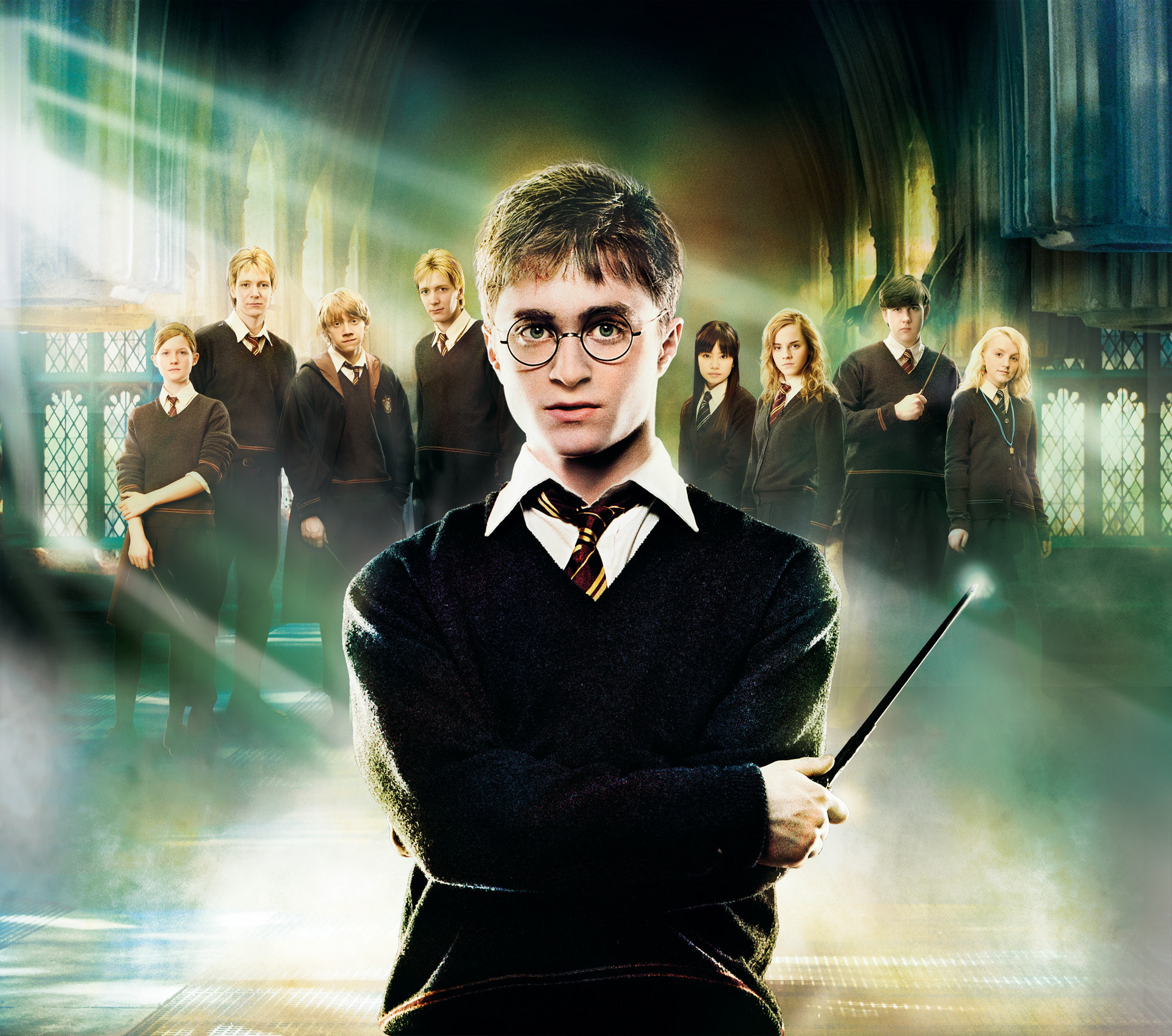 People 1920x1698 Harry Potter and the Order of the Phoenix group of people looking at viewer Harry Potter Hermione Granger Ron Weasley movies movie characters actor actress Daniel Radcliffe Emma Watson Luna Lovegood Cho Chang Ginny Weasley Fred Weasley (Harry Potter) George Weasley (Harry Potter) Nevile Longbottom (Harry Potter) Book characters