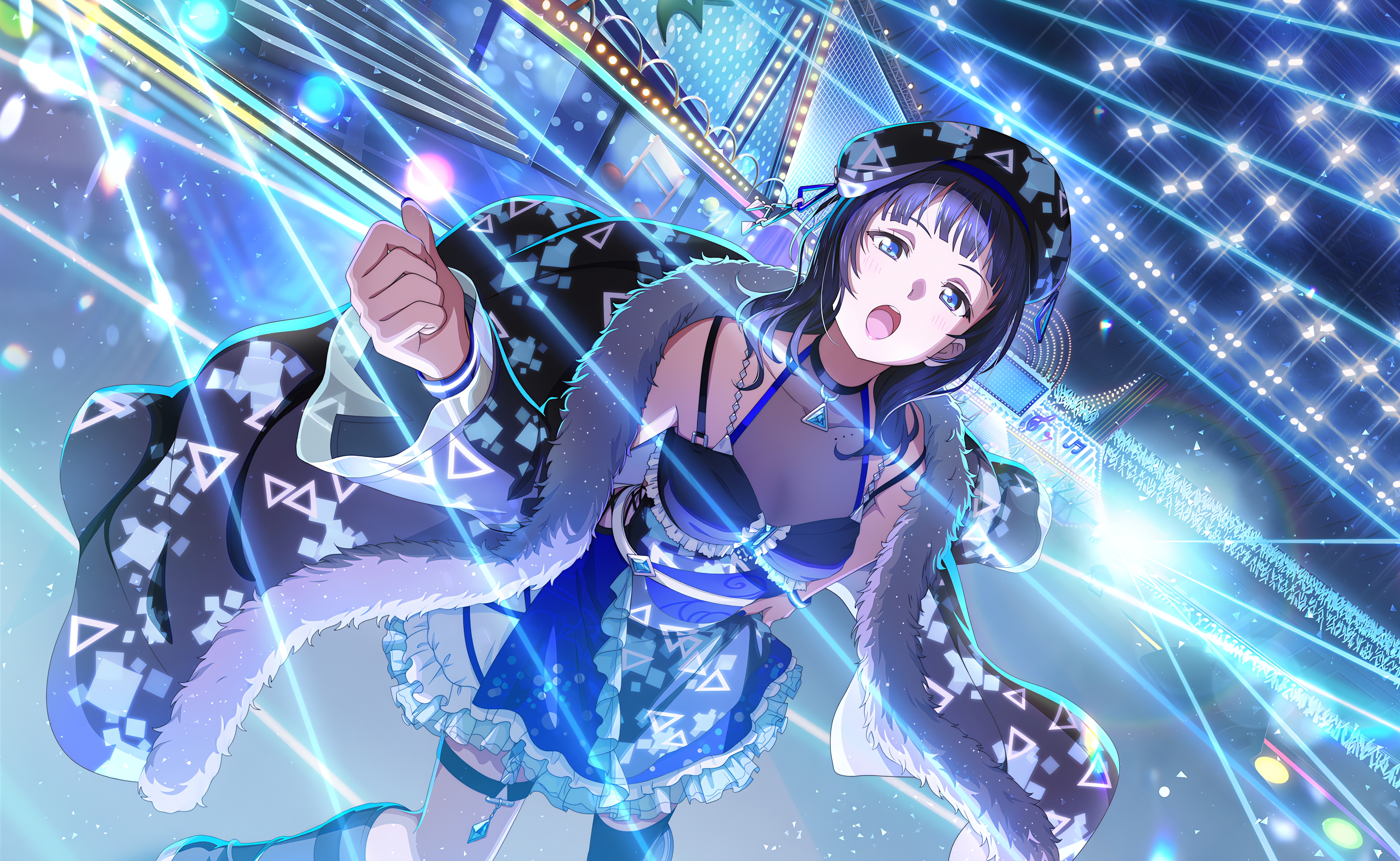 Anime 4096x2520 Asaka Karin Love Live! Love Live! Nijigasaki High School Idol Club lights looking at viewer open mouth anime anime girls standing dress stages stage light
