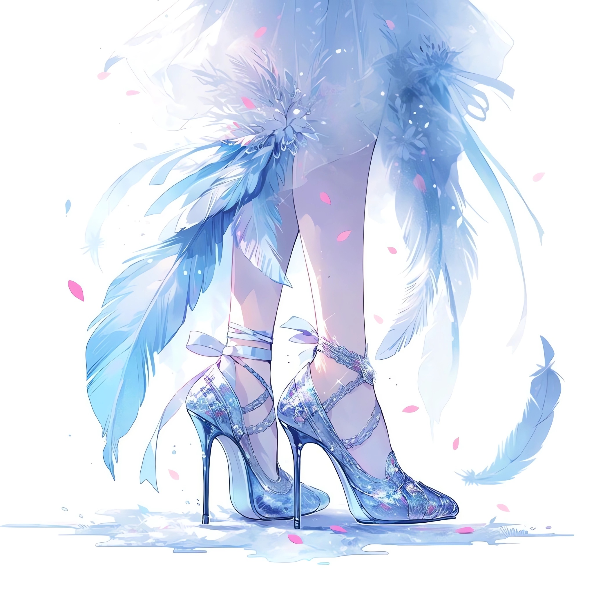 Anime 2048x2048 anime anime girls heels feet petals feathers minimalism standing