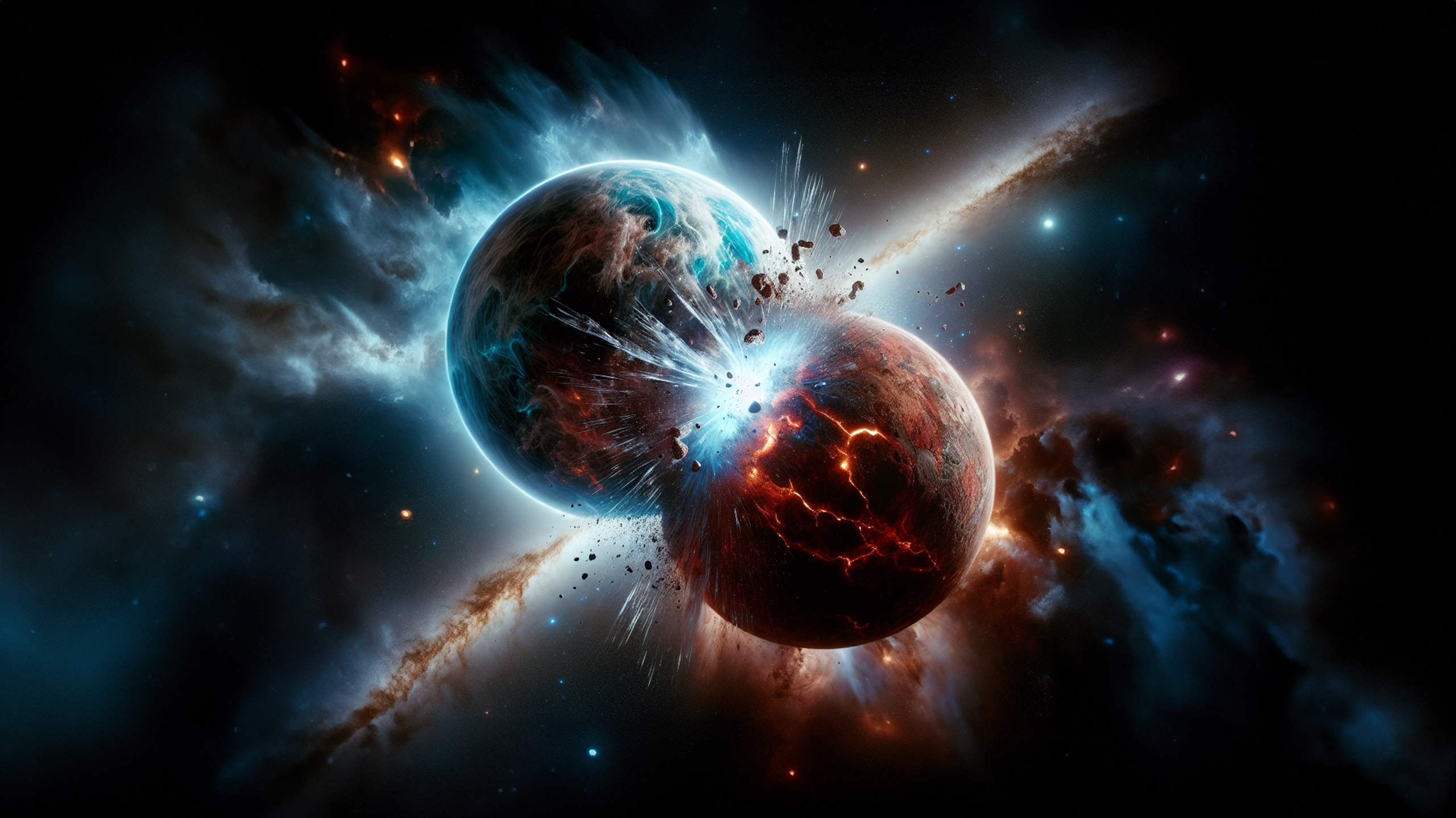 General 2560x1440 space planet nebula stars universe red blue dust AI art