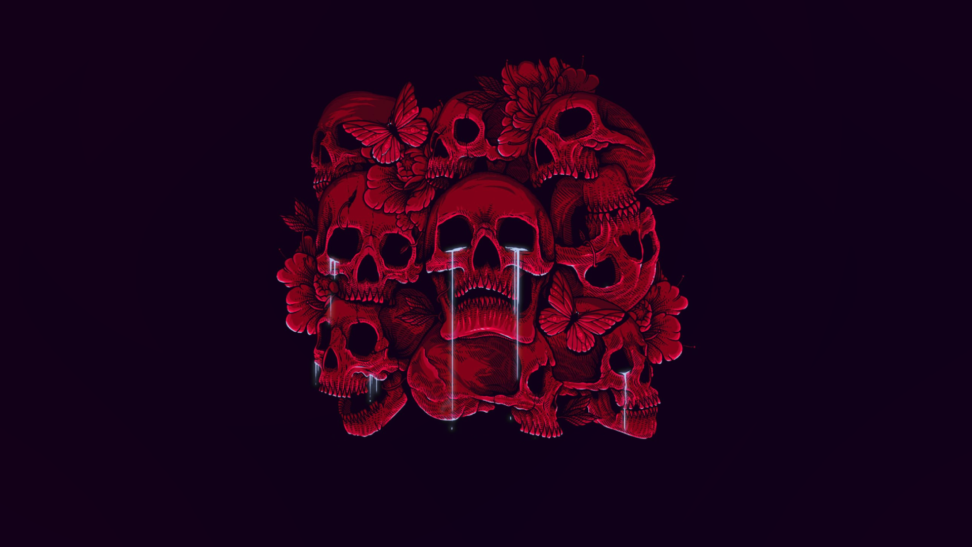 General 1920x1080 skull simple background Kai Wachi red background crying minimalism butterfly flowers red