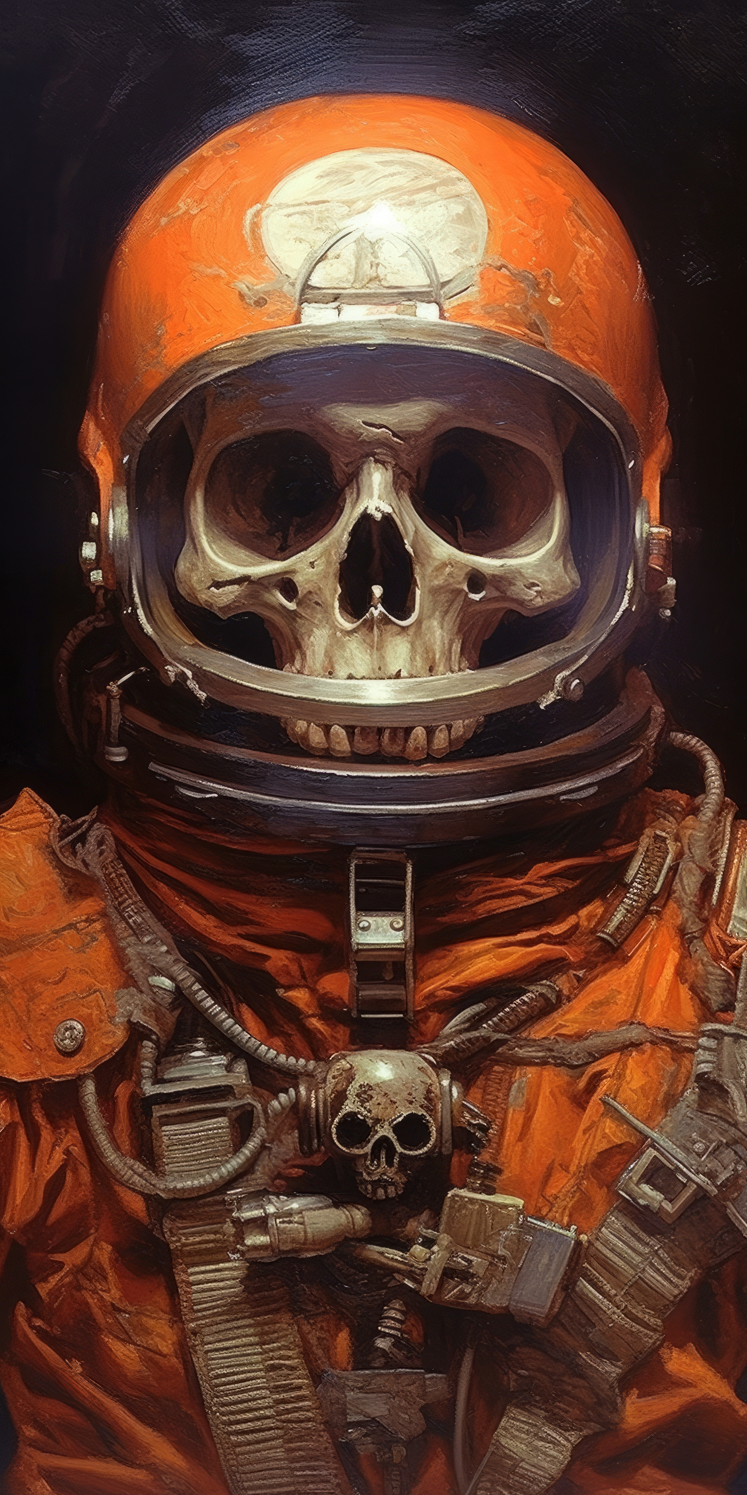 General 1536x3072 AI art portrait display illustration skull orange astronaut dead helmet spacesuit