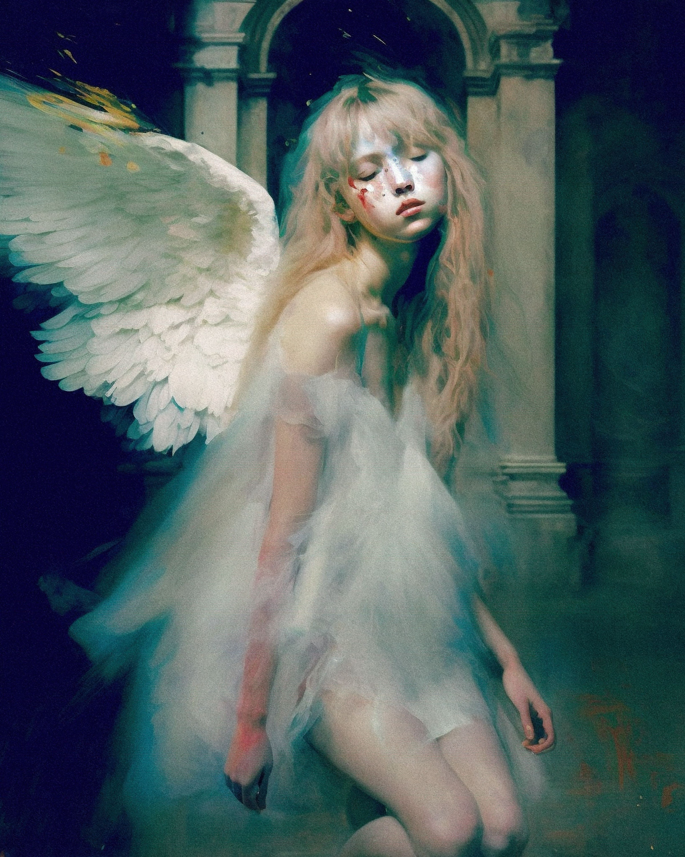 General 2399x3000 AI art digital art illustration abstract women wings angel wings angel blonde closed eyes portrait display