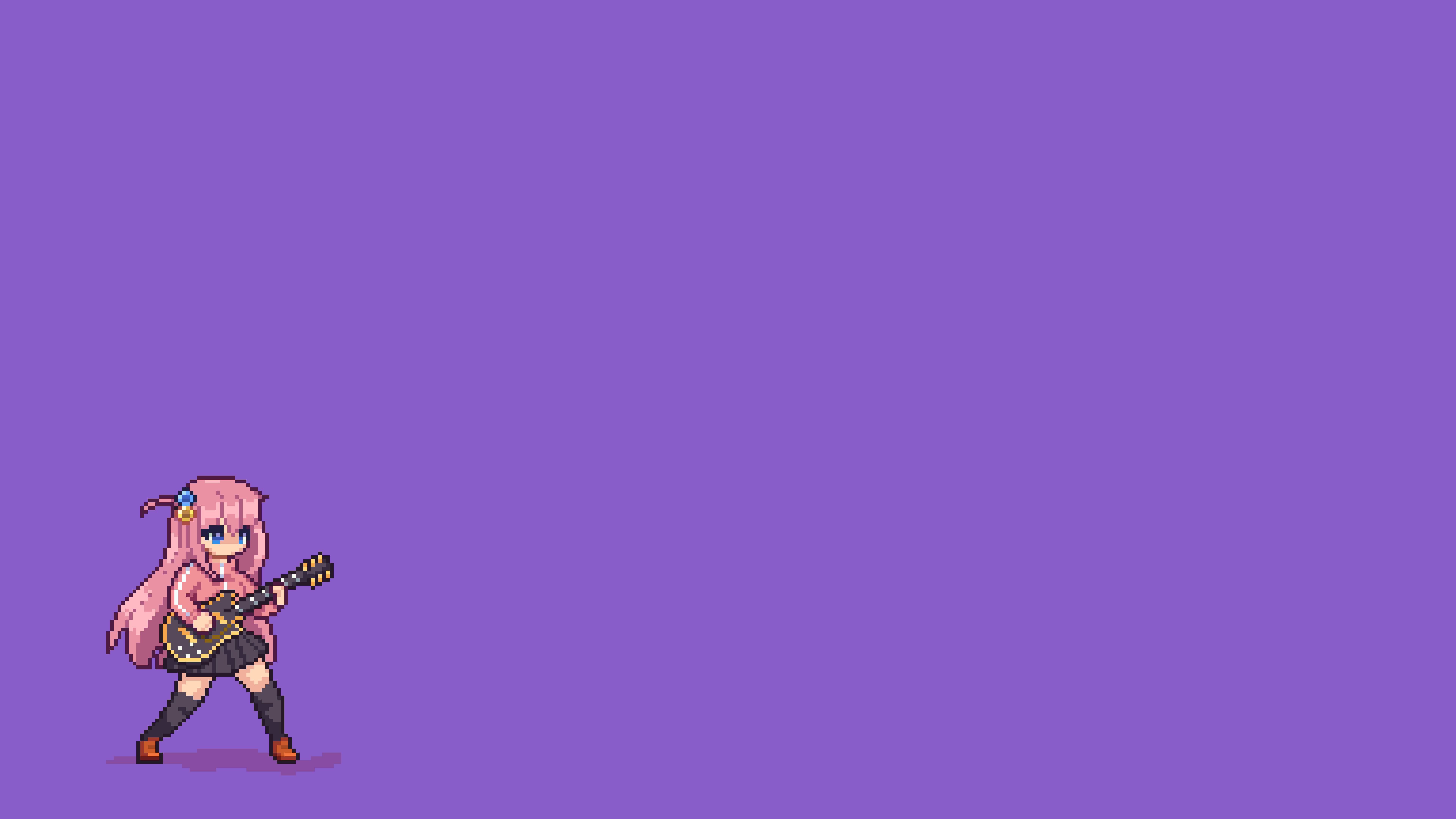 Anime 7680x4320 anime girls long hair BOCCHI THE ROCK! Gotou Hitori pink hair guitar electric guitar pixelated pixel art simple background skirt thigh-highs black thigh highs hoods bangs zettai ryouiki blunt bangs blue eyes
