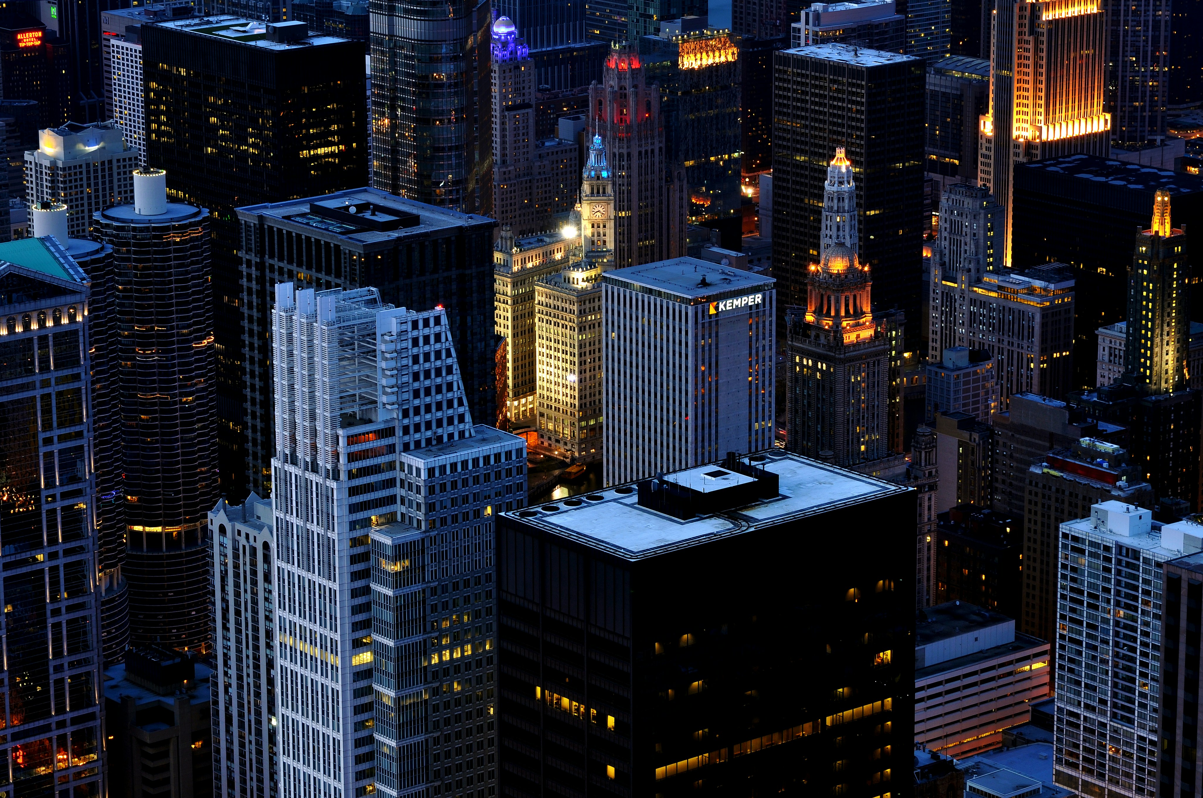 General 4102x2724 landscape building skyscraper lights night cityscape city top view urban office Chicago USA