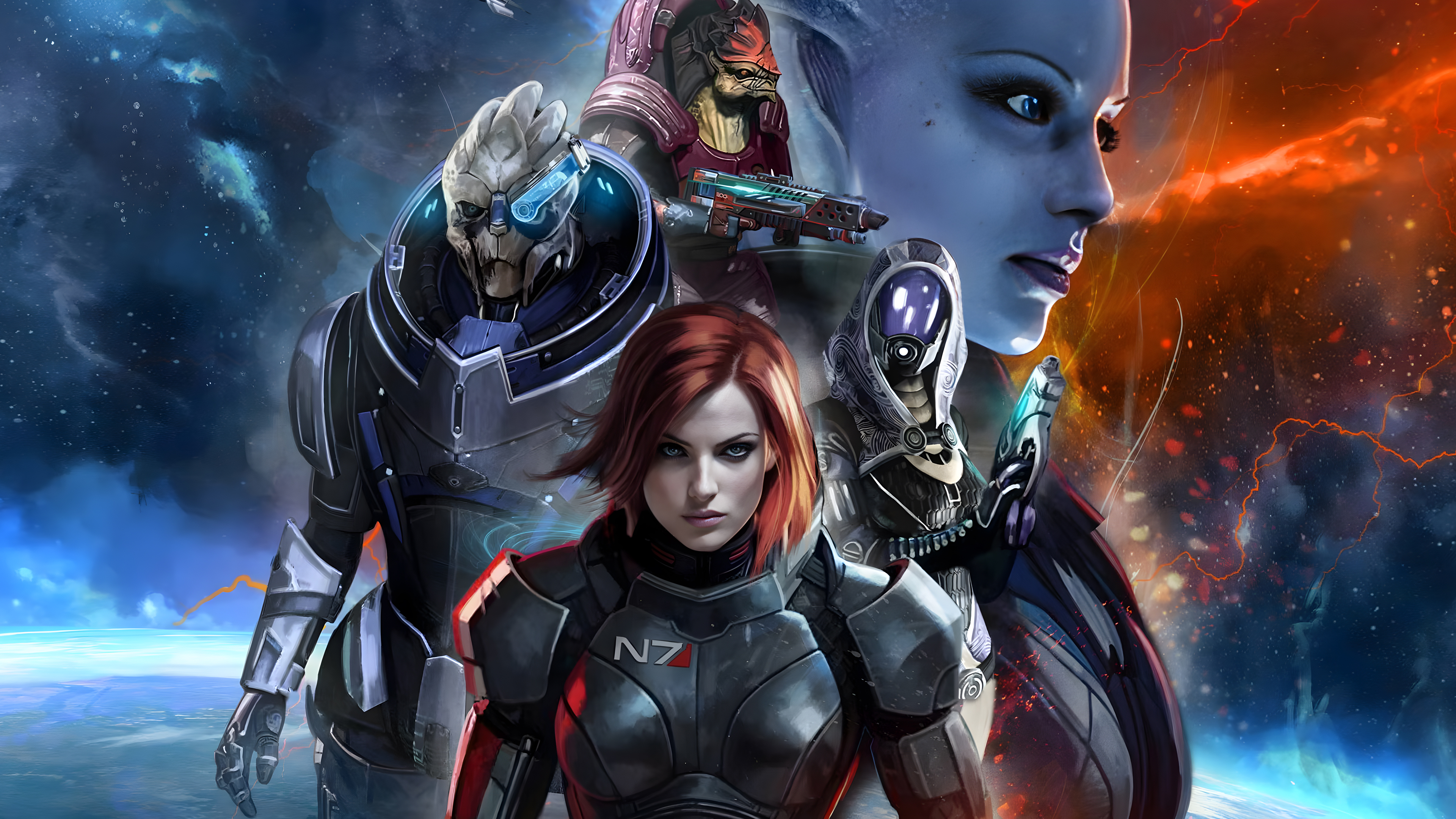 General 3840x2160 Mass Effect video game art Bioware Commander Shepard Garrus Vakarian Urdnot Wrex Dr. Liara T'Soni video game characters Electronic Arts Tali'Zorah digital art