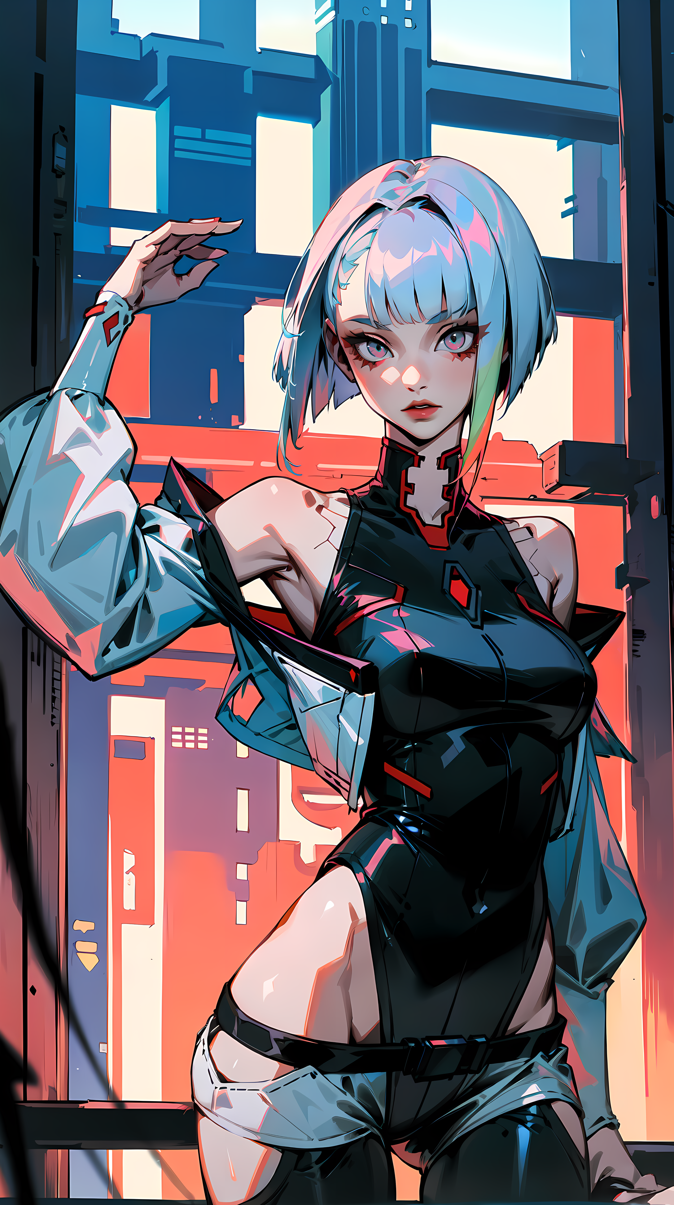 Anime 2176x3888 AI art cyberpunk Cyberpunk 2077 Cyberpunk: Edgerunners Lucyna Kushinada (Cyberpunk: Edgerunners) neon big boobs