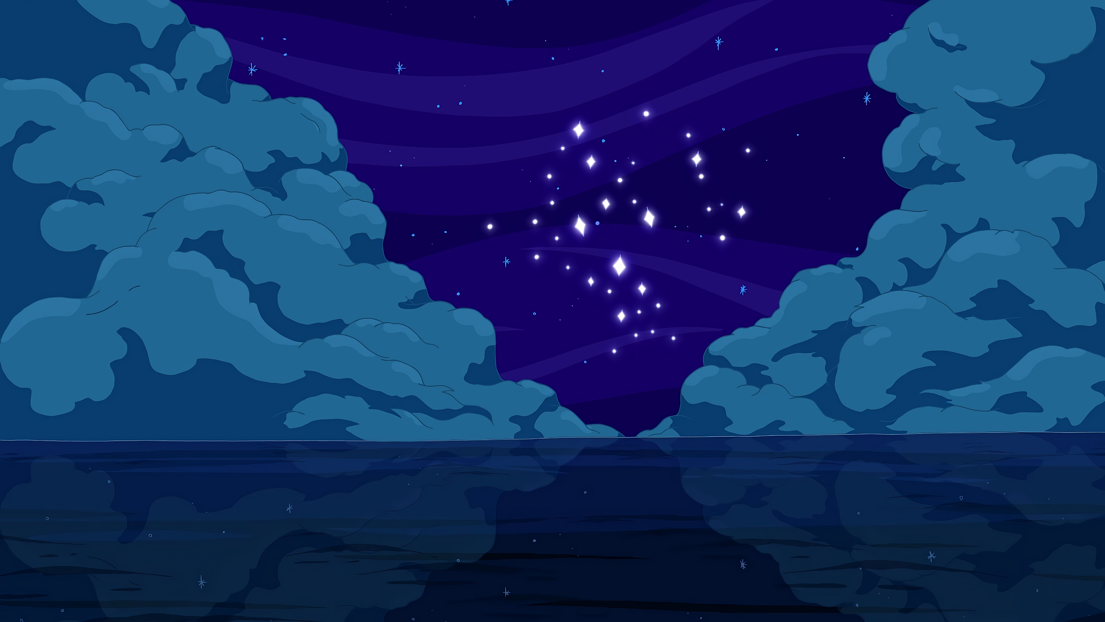 General 3840x2160 Adventure Time night blue clouds stars water