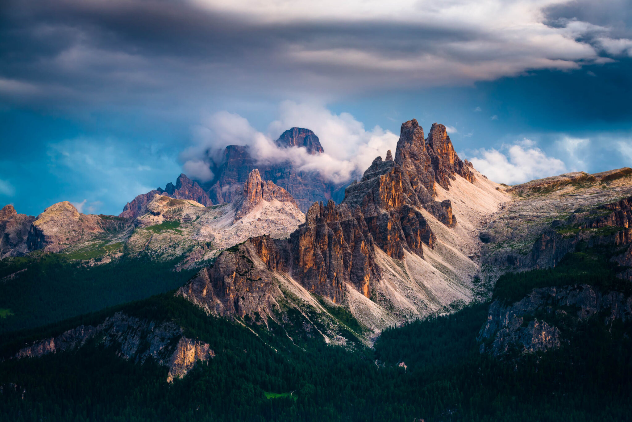 General 2048x1367 photography Joshua Cripps landscape depth of field aerial view far view Europe outdoors nature sky environment rocks sunrise rock formation Dolomites mountains skyscape